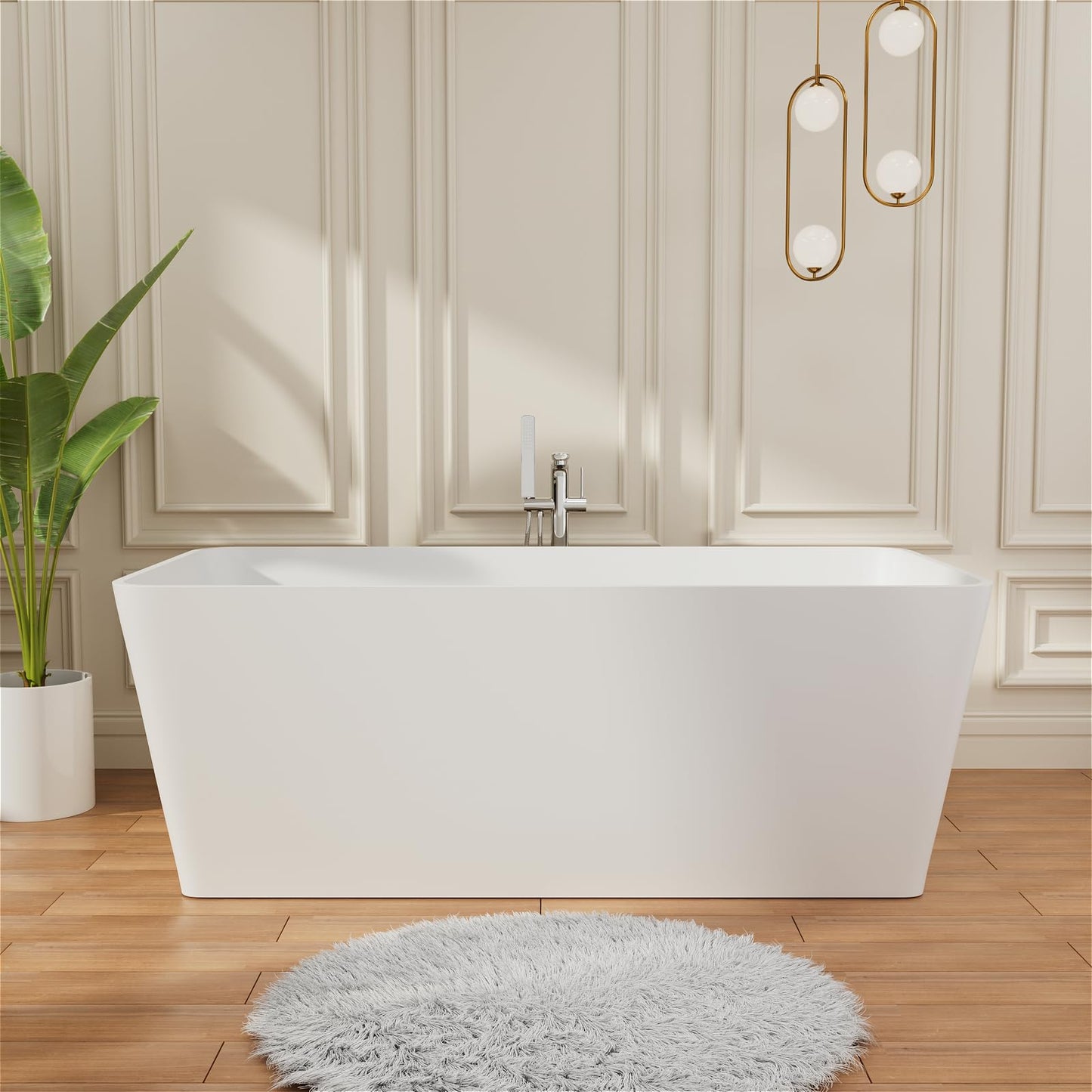 Freestanding Solid Surface Resin Stone Bathtub, Contemporary Design Stand Alone Tub with Pop-up Drain and Overflow, cUPC Certified (PO1041)