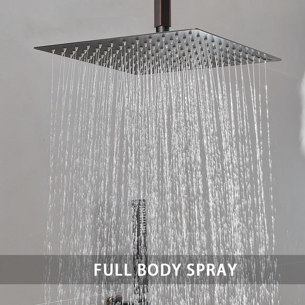 Shower System Brushed Nickel Bathroom 10 Inch Rain Shower Head Ceiling Mount with Handheld Luxury High Pressure Shower Combo Set Shower Faucet Rough-in Valve Body and Trim Included
