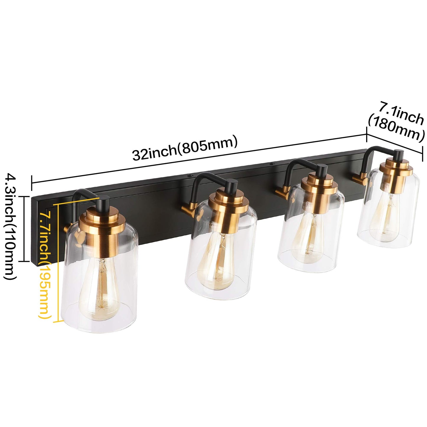 SOLFART Vintage Vanity Lighting Fixtures for Bathroom Black with Bronze Wall Lamp Sconce Black with Bronze 4 lights