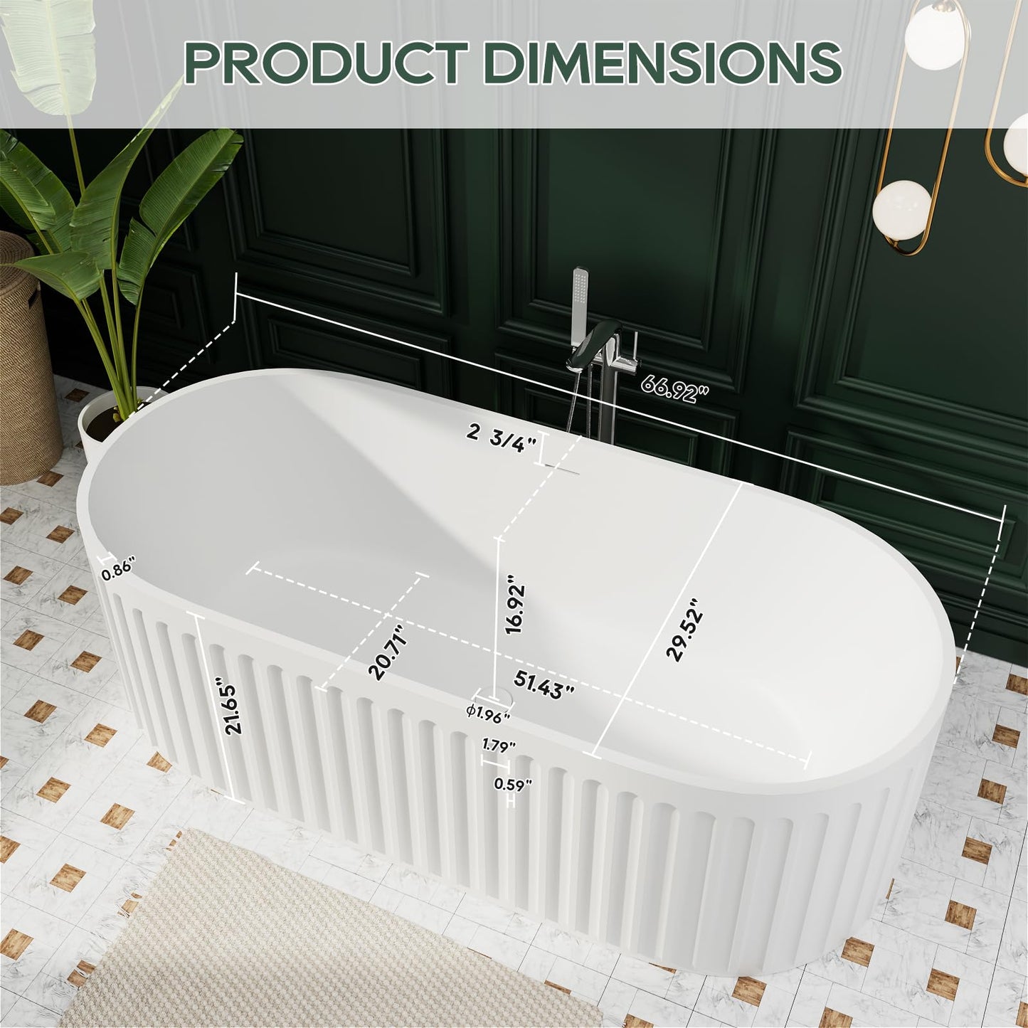 Freestanding Solid Surface Resin Stone Bathtub, Contemporary Design Stand Alone Tub with Pop-up Drain and Overflow, cUPC Certified (PO1041)