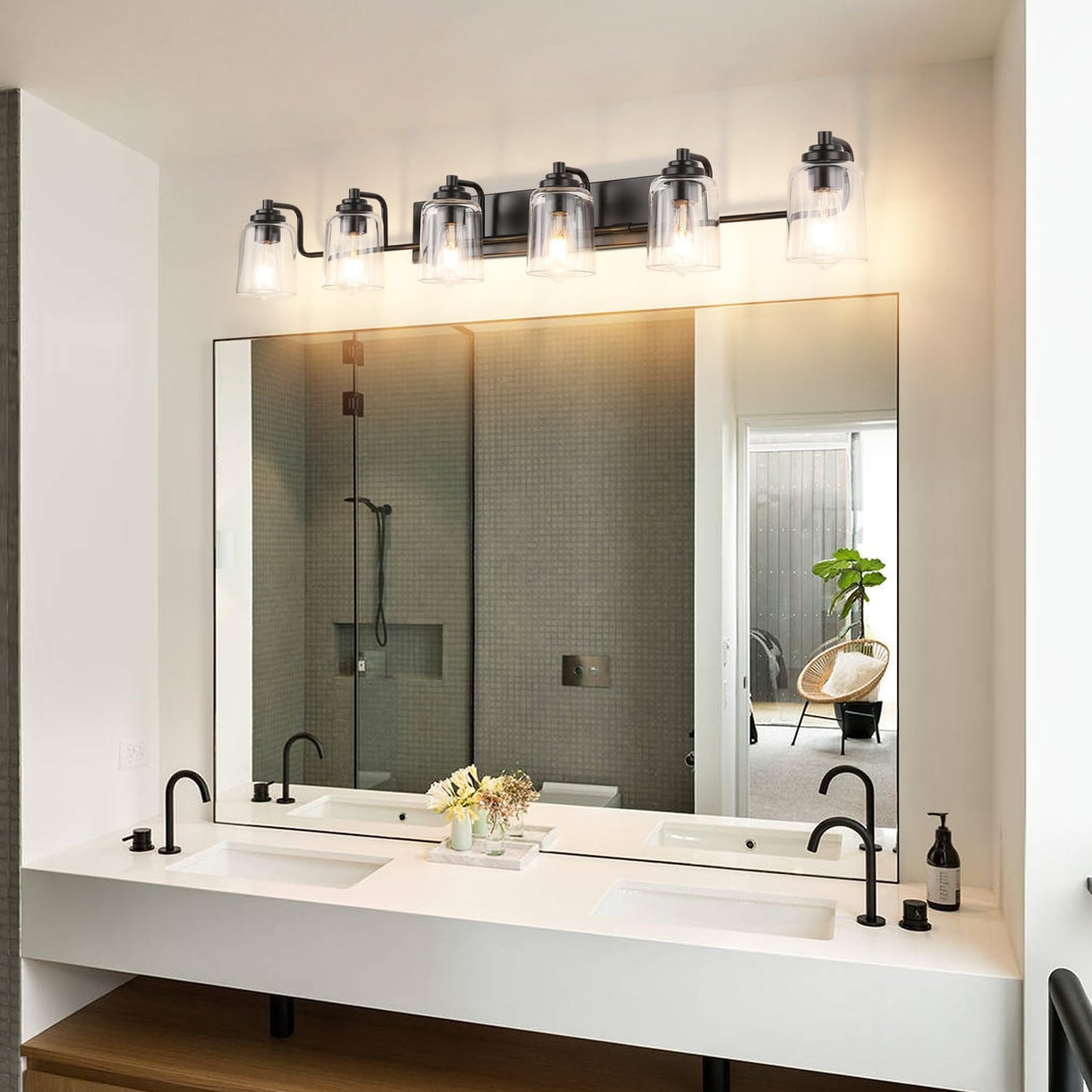 SOLFART Vintage Vanity Lighting Fixtures for Bathroom Black with Bronze Wall Lamp Sconce Black with Bronze 4 lights