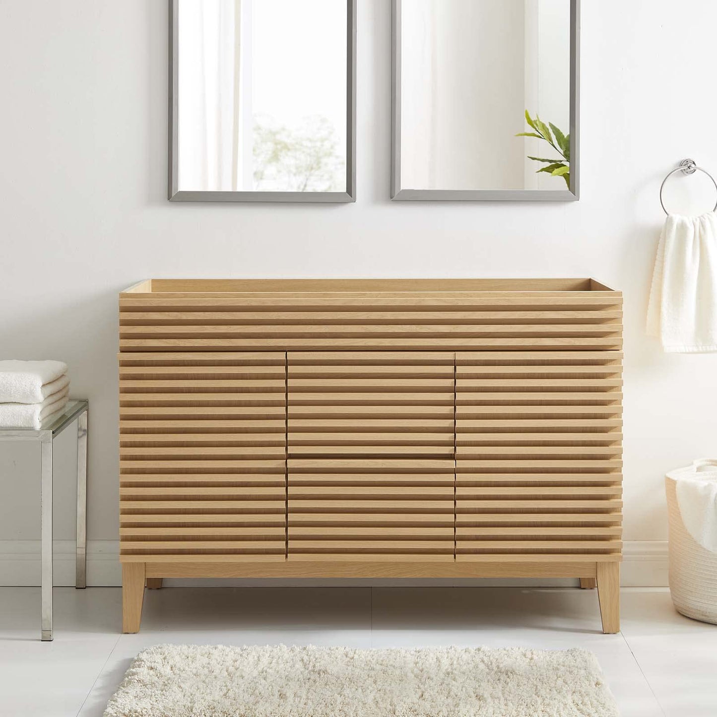 Modway Render 48" Double Sink Bathroom Vanity Cabinet in Walnut White