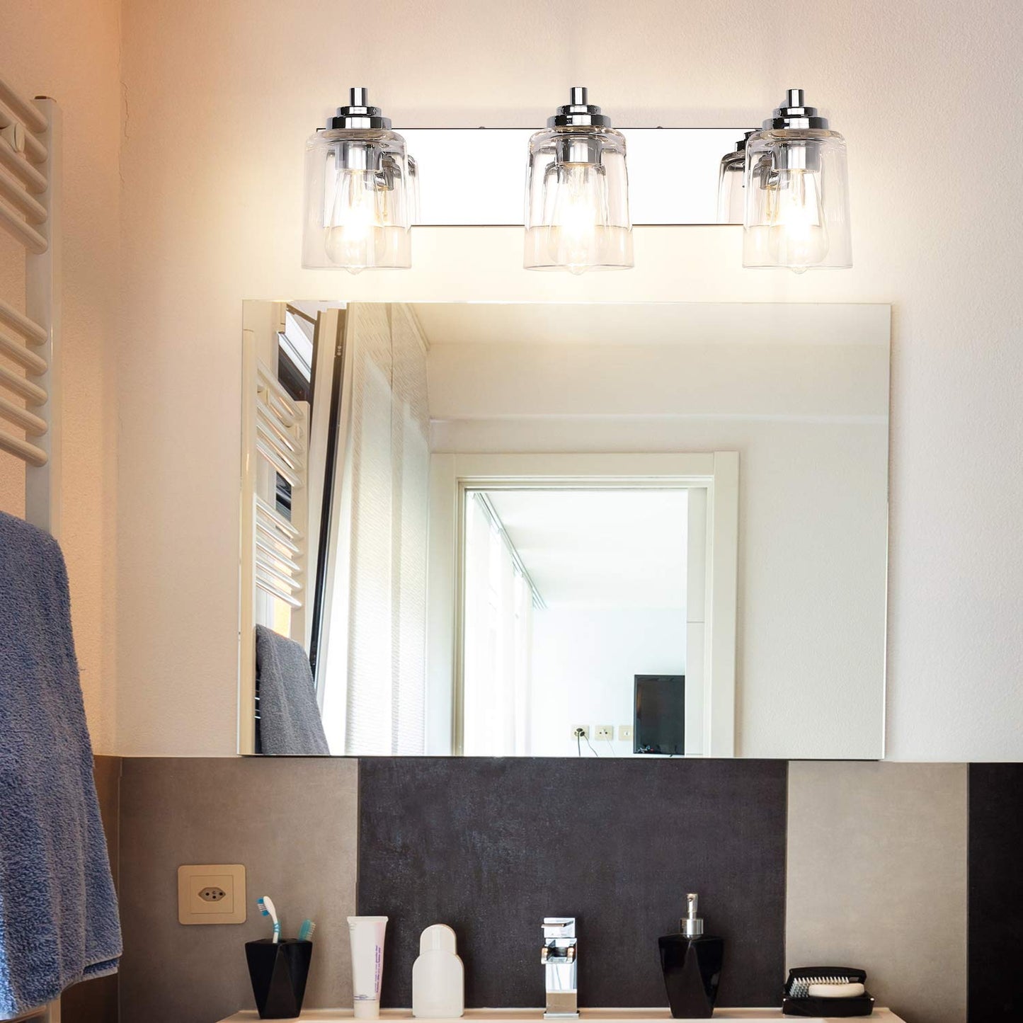 SOLFART Vintage Vanity Lighting Fixtures for Bathroom Black with Bronze Wall Lamp Sconce Black with Bronze 4 lights