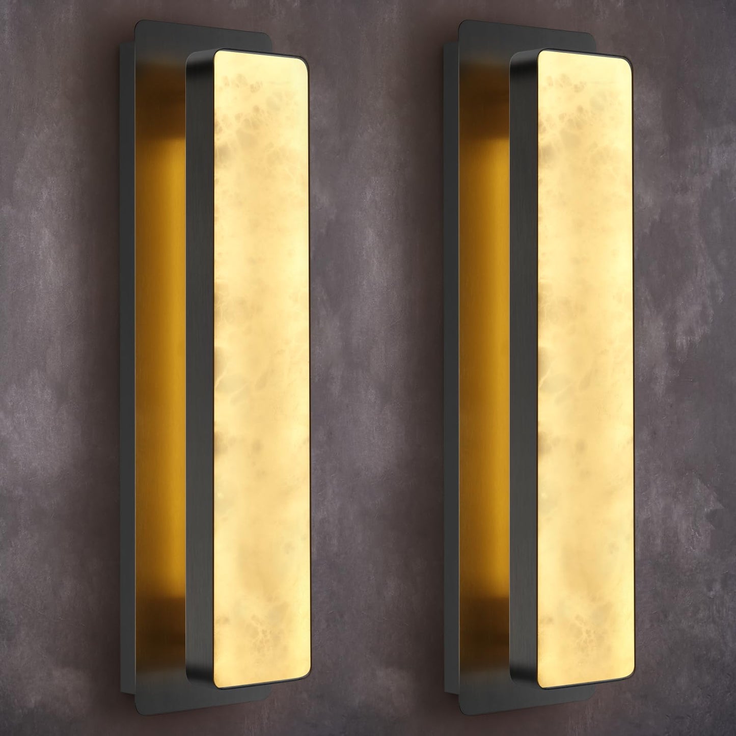 Modern Alabaster Wall Sconces Set of Two, 20" Gold Bathroom Sconces Wall Lighting Brass Sconce Vanity Light Indoor Natural Marble Wall Lights for Living Room, Dining Room, Bedroom, Stairs, Foyer