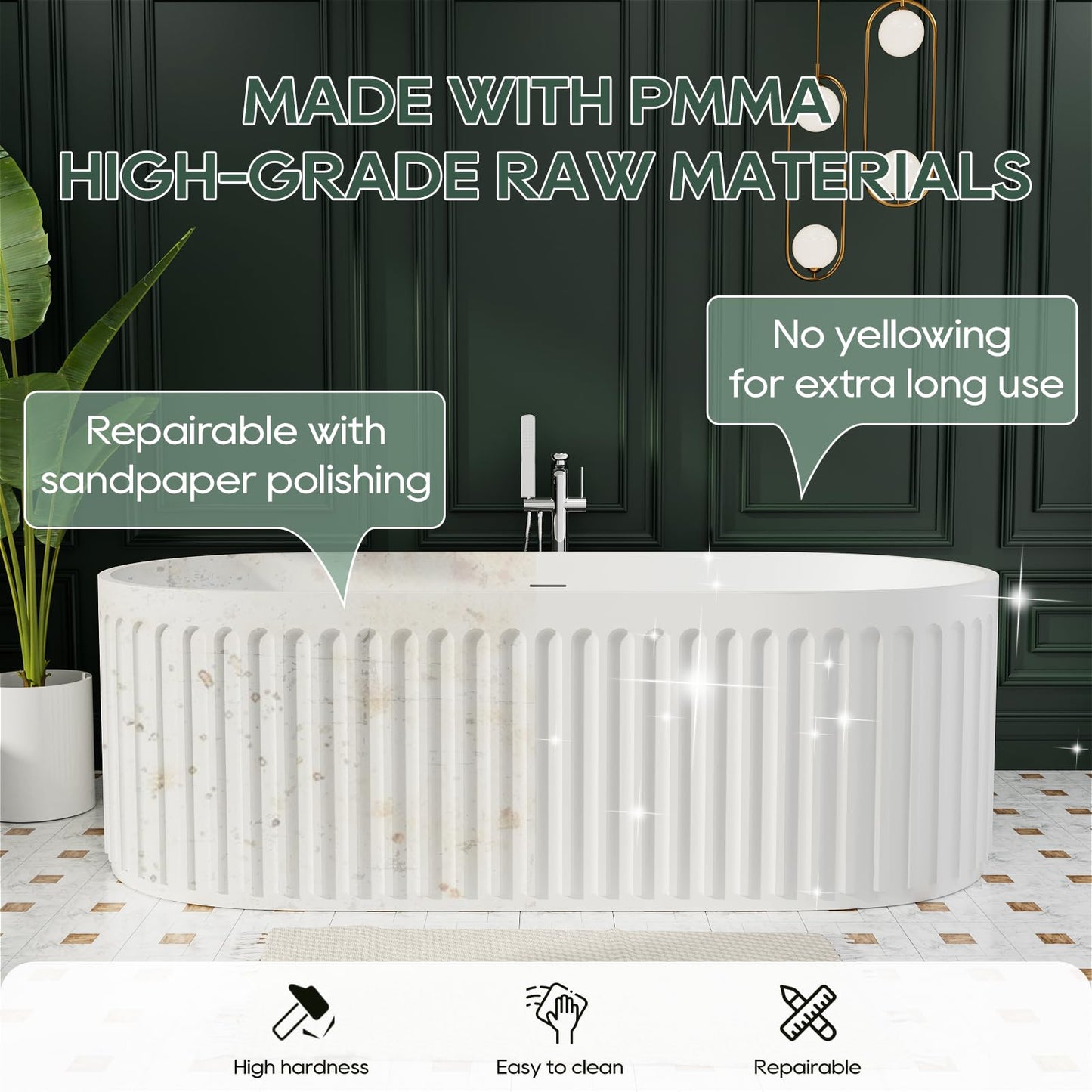 Freestanding Solid Surface Resin Stone Bathtub, Contemporary Design Stand Alone Tub with Pop-up Drain and Overflow, cUPC Certified (PO1041)