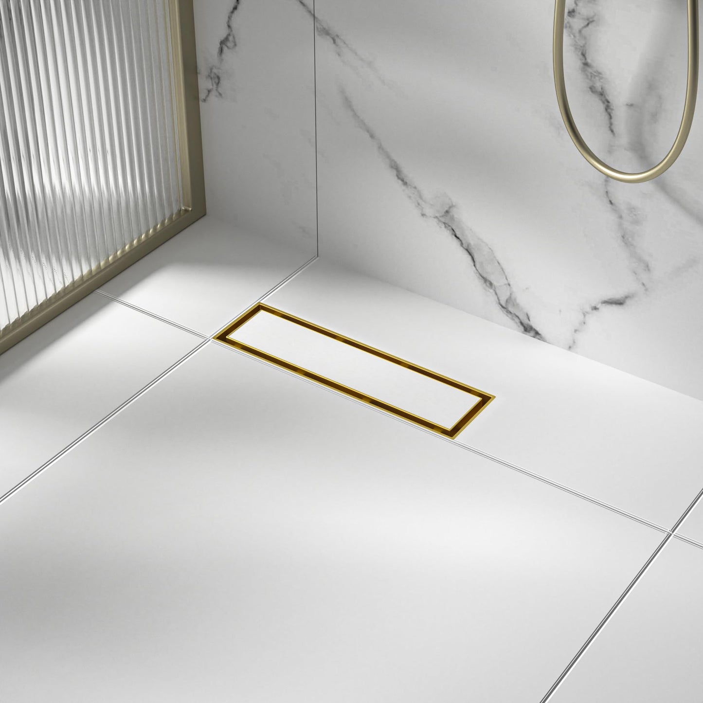 Square Shower Drain 6", Brushed Gold Floor Drain with Tiled Insert Grate & Hair Strainer, 304 Stainless Steel Bathroom 2-in-1 Tiled in Drain, CUPC Certified (Brushed Gold, 6'')