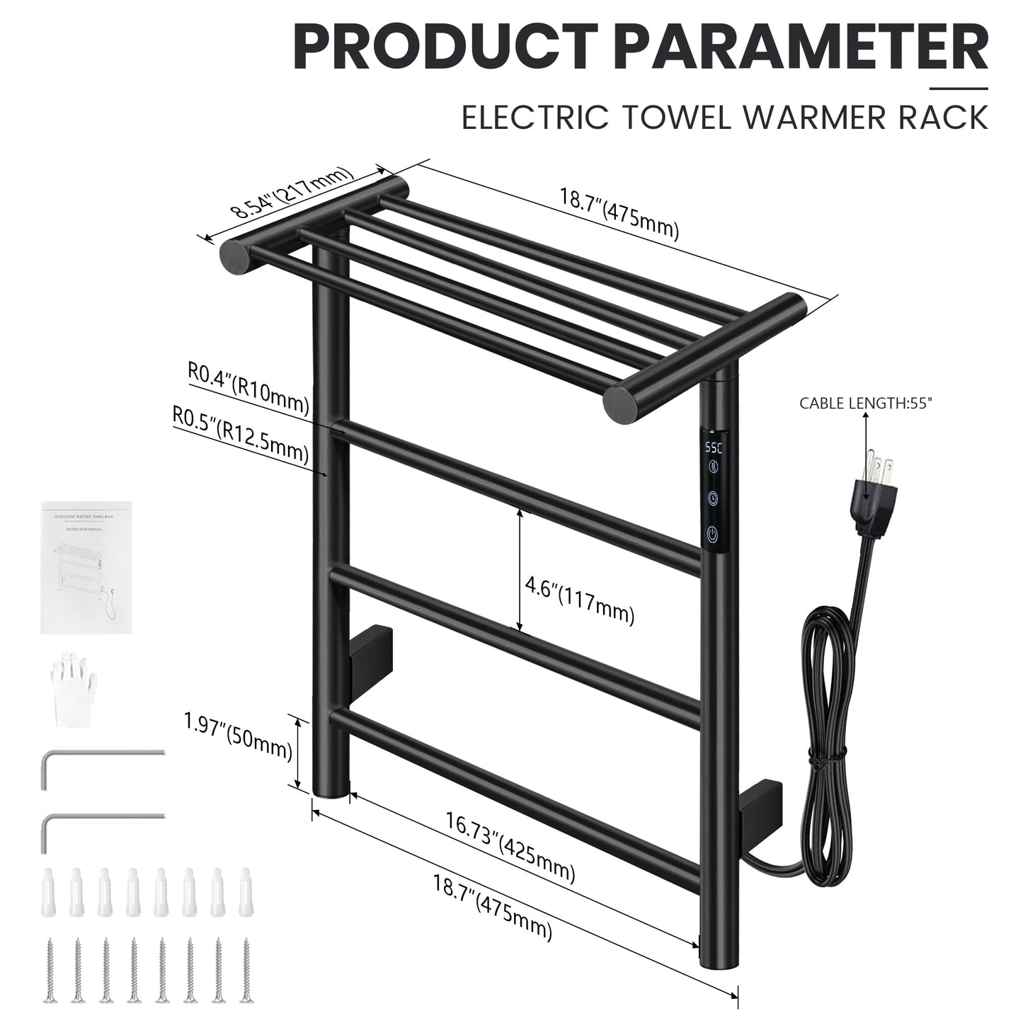 Towel Warmer Wall Mounted with 3 Electric Stainless Steel Heated Bars, Hot Towel Rack for Bathroom, Plug-in BathTowel Heater with Built-in Timer, Brushed Gold