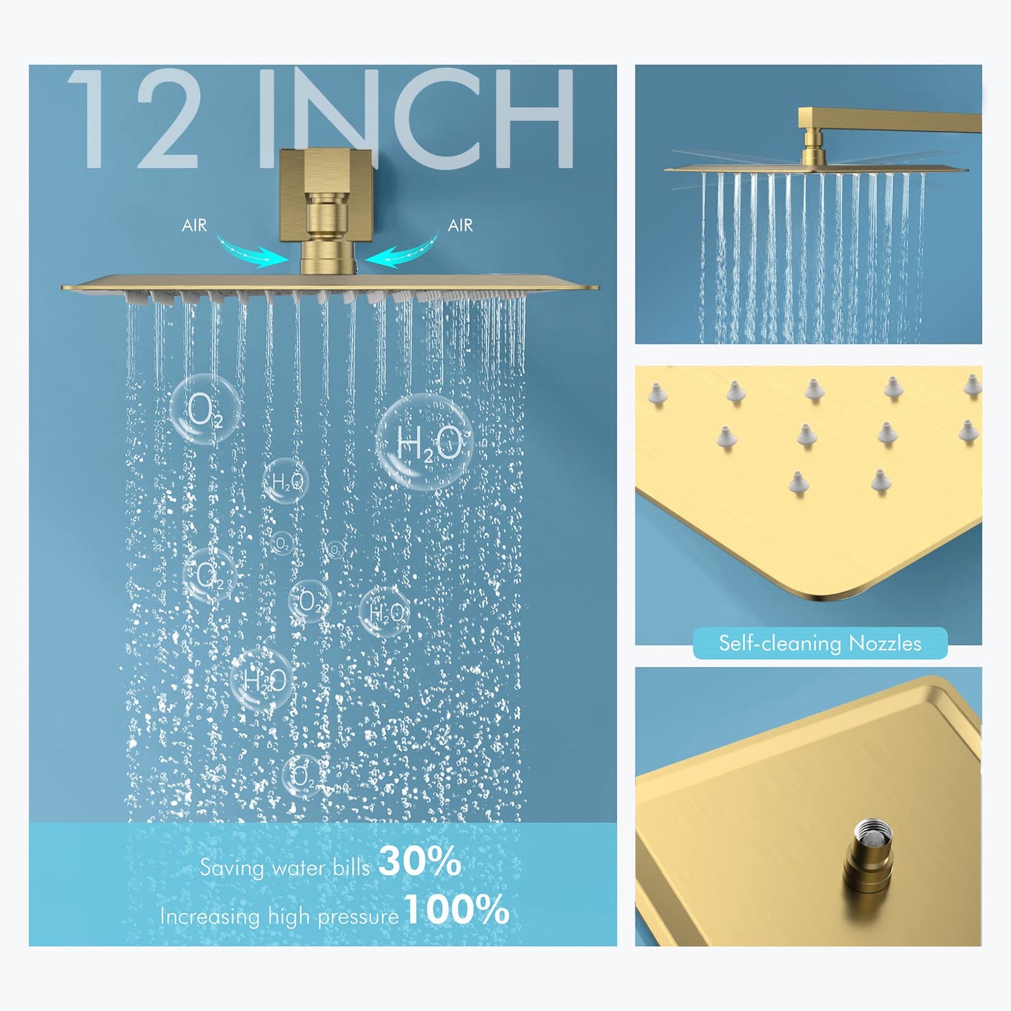 Matte Black Shower System, Shower Faucet Set with 3 Way Pressure Balance Valve and Trim Kit All Metal 10 Inch Rainfall Shower Head System Wall Mounted Can Use All Faucets At Same Time