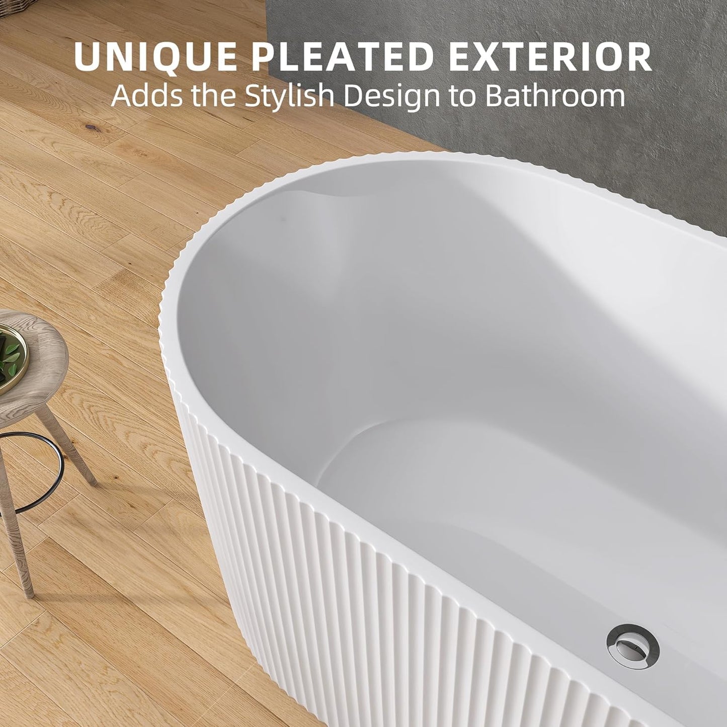 LOVMOR 67" Acrylic Freestanding Soaking Bathtub Soaking Bath Tub with Brushed Nickel Overflow and Pop Up Drain for Bathroom, Double Slipper Tub, Whit