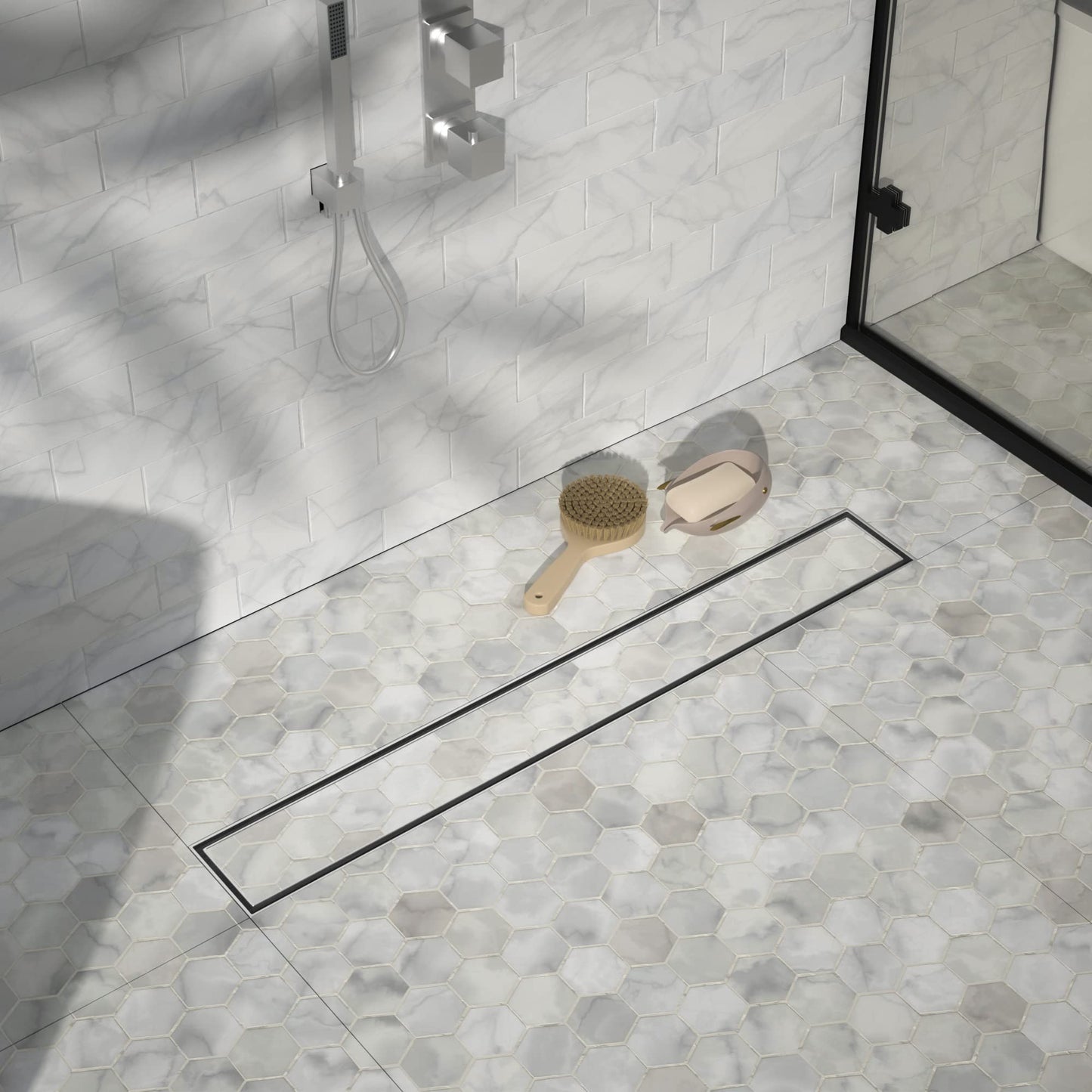 Square Shower Drain 6", Brushed Gold Floor Drain with Tiled Insert Grate & Hair Strainer, 304 Stainless Steel Bathroom 2-in-1 Tiled in Drain, CUPC Certified (Brushed Gold, 6'')
