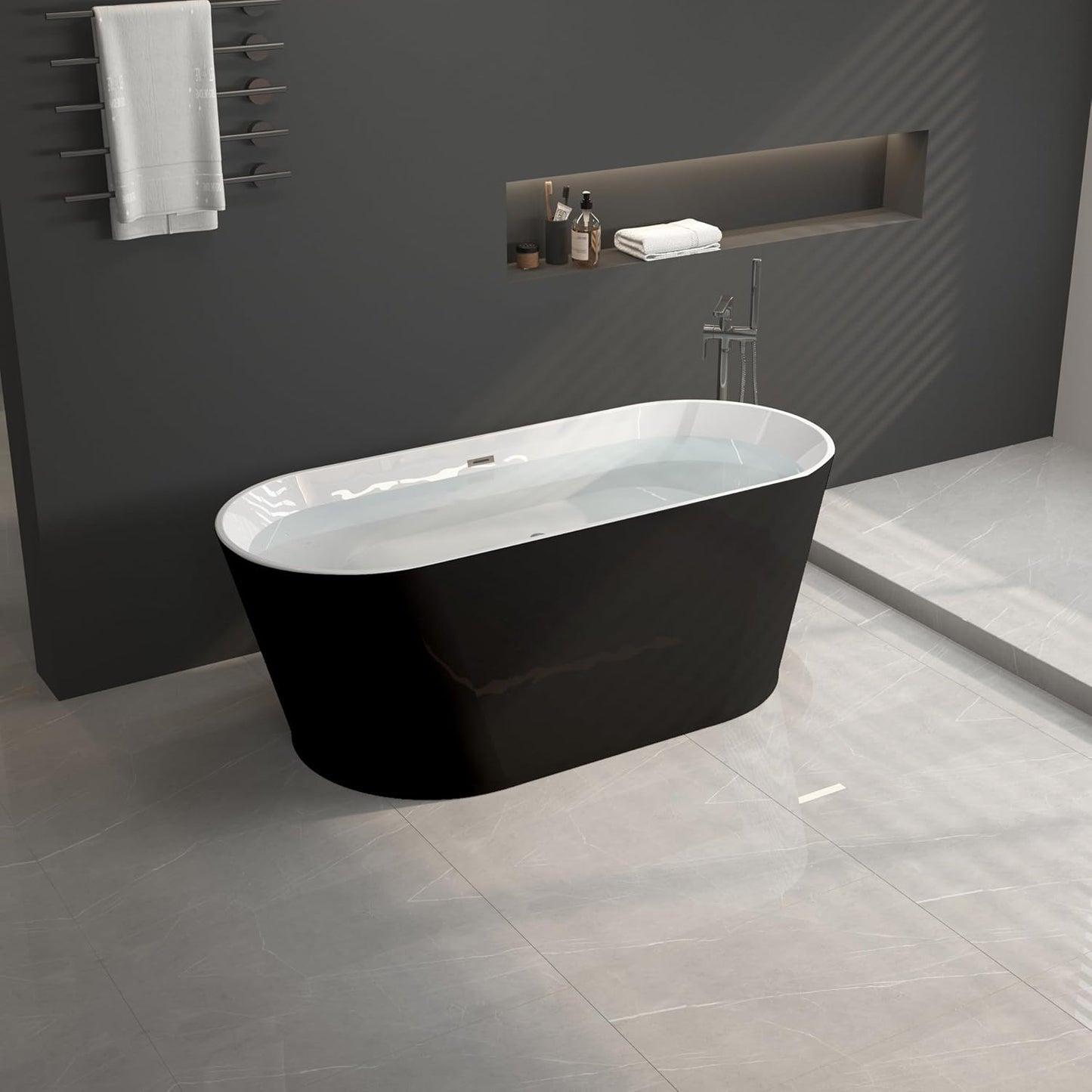 LOVMOR 67" Acrylic Freestanding Soaking Bathtub Soaking Bath Tub with Brushed Nickel Overflow and Pop Up Drain for Bathroom, Double Slipper Tub, Whit