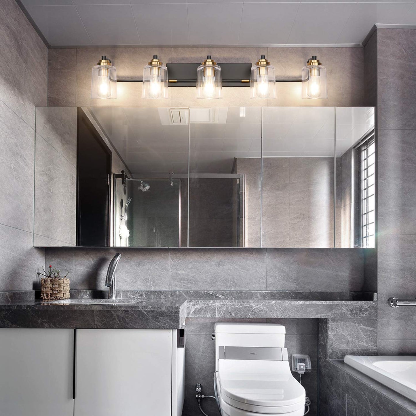 SOLFART Vintage Vanity Lighting Fixtures for Bathroom Black with Bronze Wall Lamp Sconce Black with Bronze 4 lights