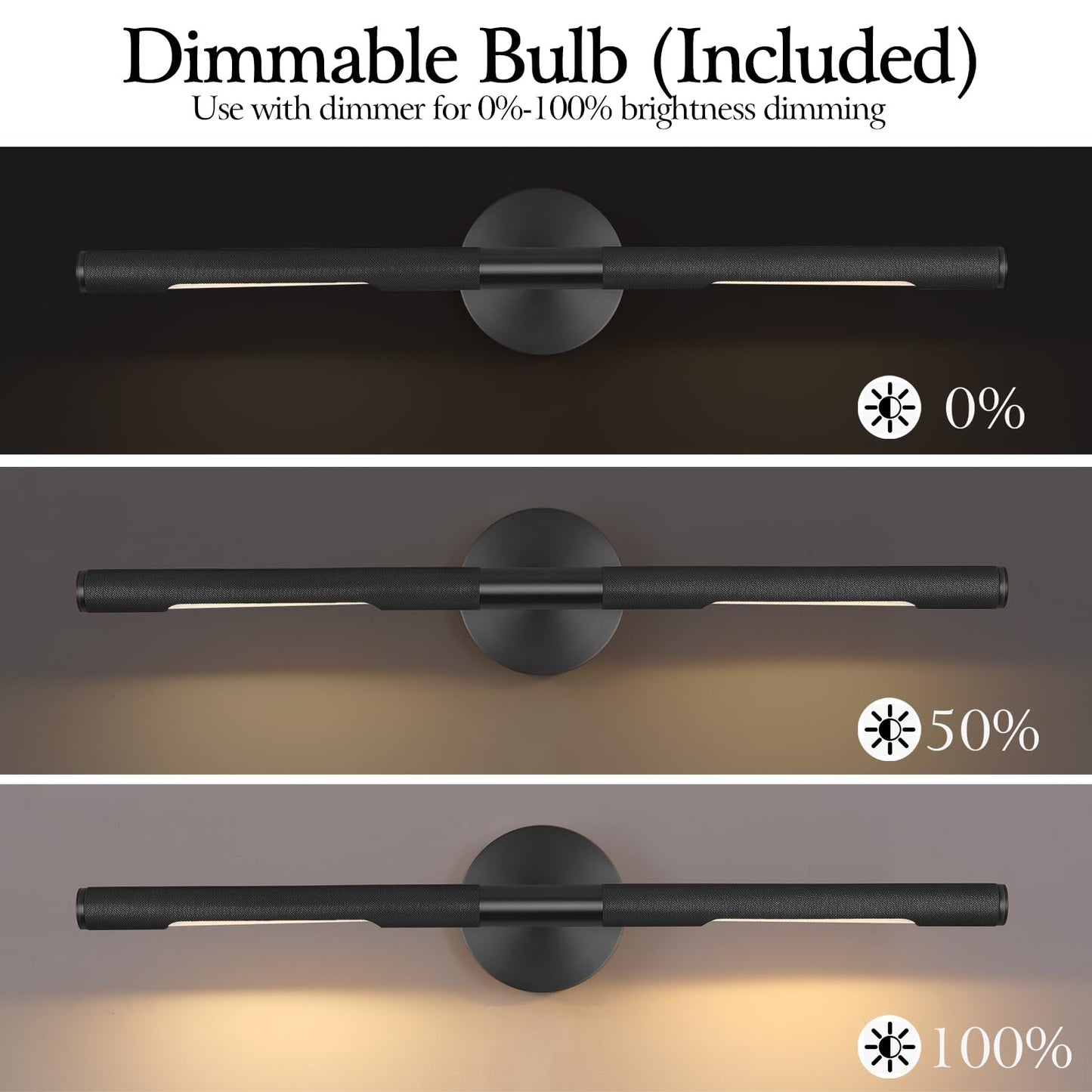 Knurled Brass Picture Light,19 in Gold Picture Lights For Wall,Rotatable 360° Wall Sconces Lighting,Bathroom Vanity Light,Bathroom Wall Sconce,Linear Knurled texture Wall Sconce,Includes bulbs