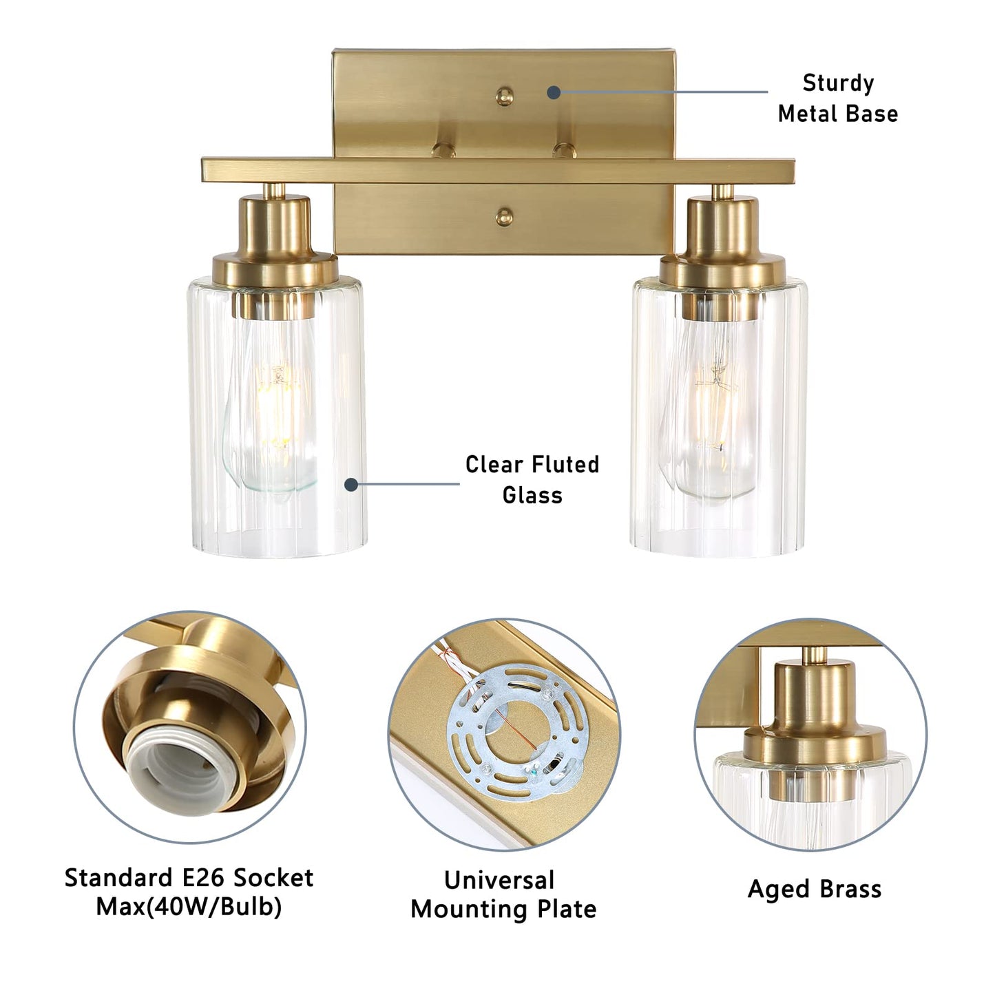 Jonsi Gold Bathroom Vanity Lights, 4 Light Brushed Gold Bathroom Light Fixtures with Fluted Glass Shade, Modern Gold Bathroom lights Over Mirror,Vanity Lighting Fixtures,31.1" W x 10.7" H