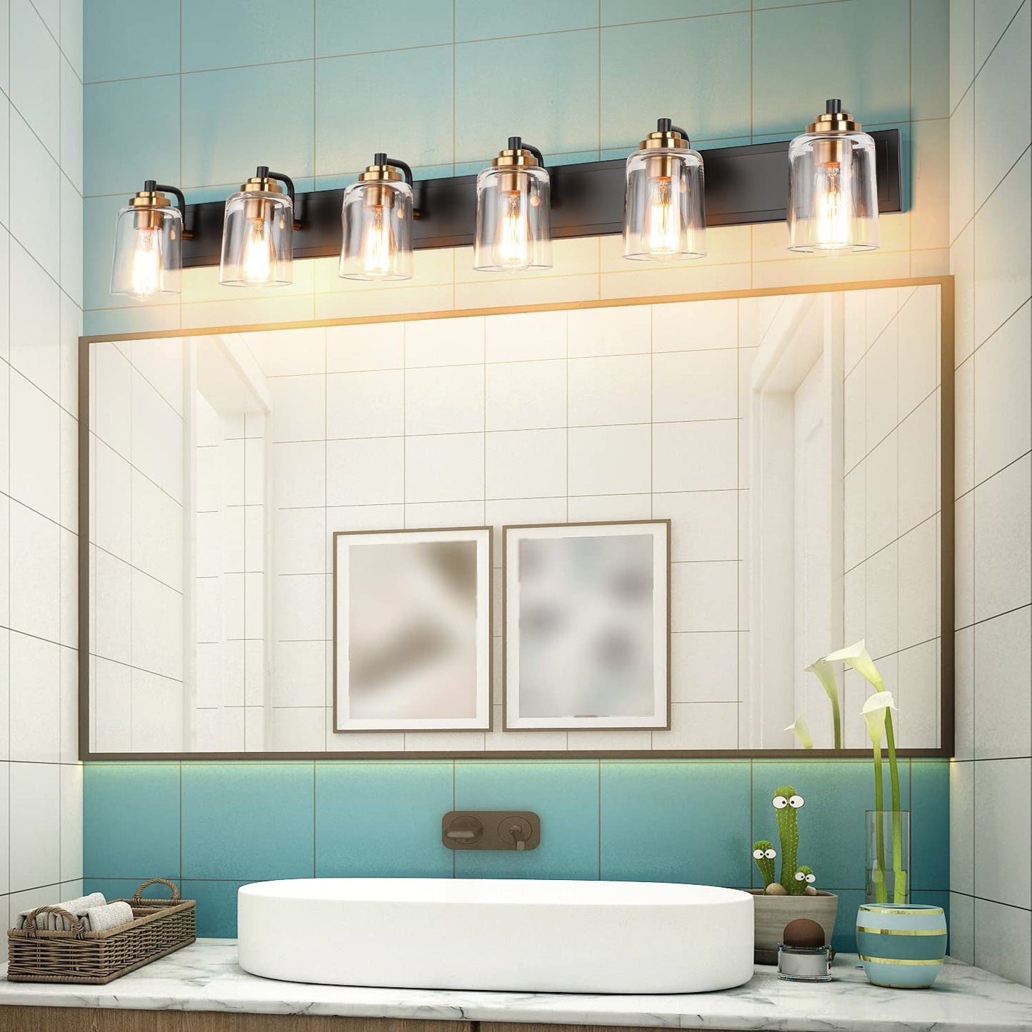 SOLFART Vintage Vanity Lighting Fixtures for Bathroom Black with Bronze Wall Lamp Sconce Black with Bronze 4 lights