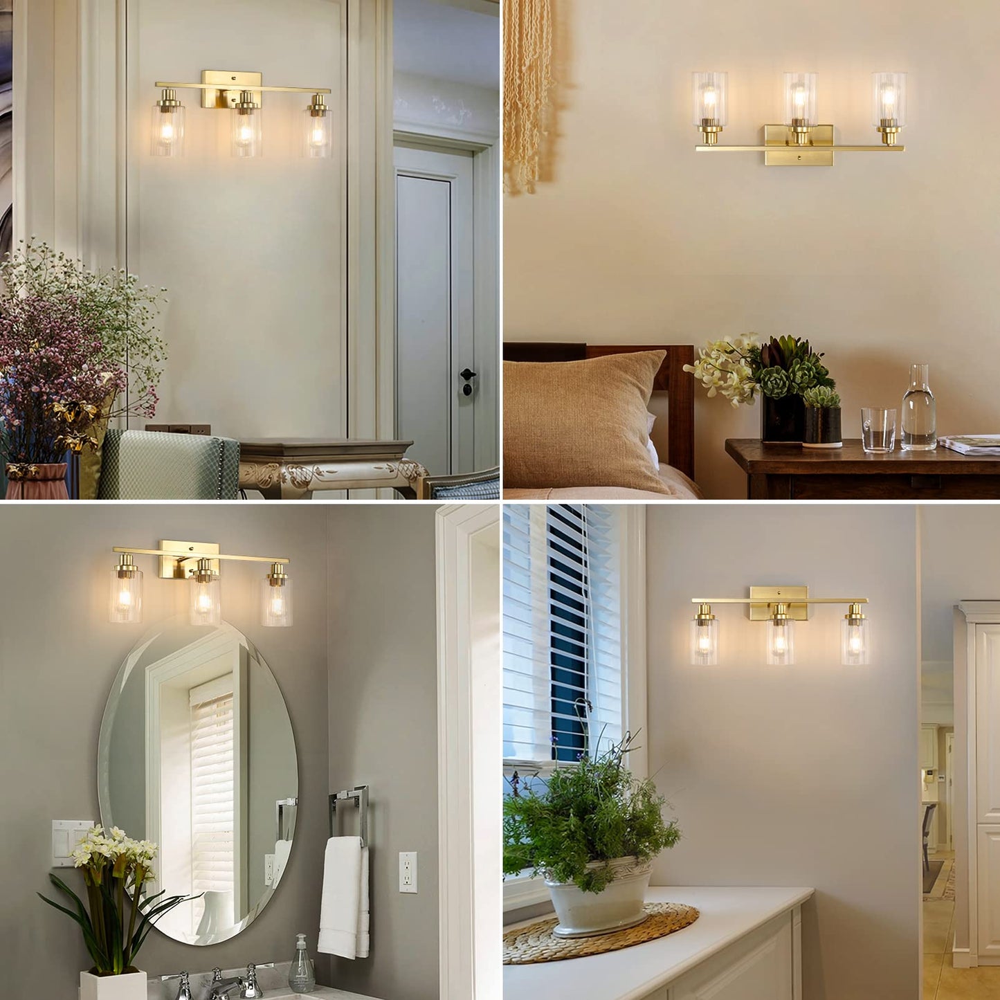 Jonsi Gold Bathroom Vanity Lights, 4 Light Brushed Gold Bathroom Light Fixtures with Fluted Glass Shade, Modern Gold Bathroom lights Over Mirror,Vanity Lighting Fixtures,31.1" W x 10.7" H
