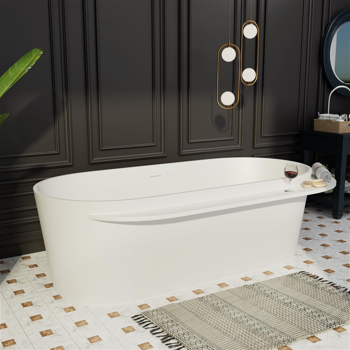 Freestanding Solid Surface Resin Stone Bathtub, Contemporary Design Stand Alone Tub with Pop-up Drain and Overflow, cUPC Certified (PO1041)