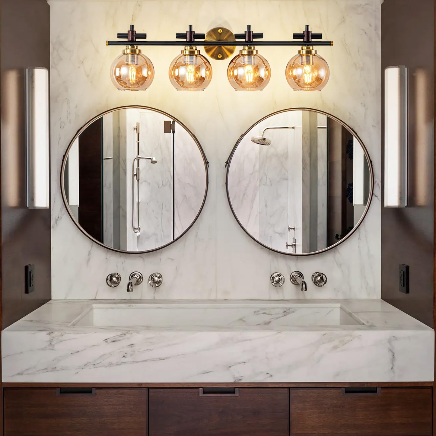 Bathroom Vanity Light, 3-Lights Vanity Lights for Bathroom, Bathroom Light Fixtures Over Mirror with Amber Glass Shade, 23 inch Modern Vanity Light (Amber Glass, 3 Lights)
