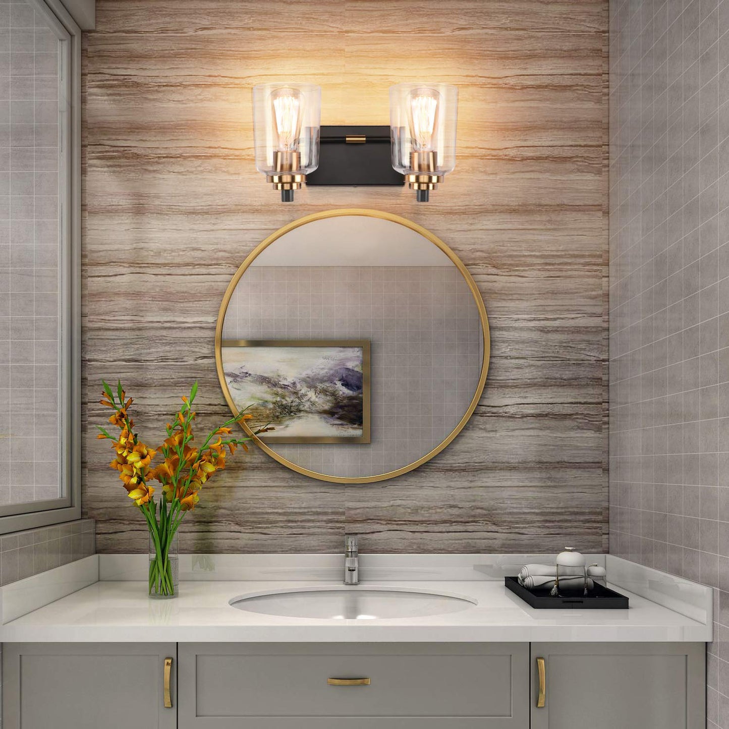 SOLFART Vintage Vanity Lighting Fixtures for Bathroom Black with Bronze Wall Lamp Sconce Black with Bronze 4 lights