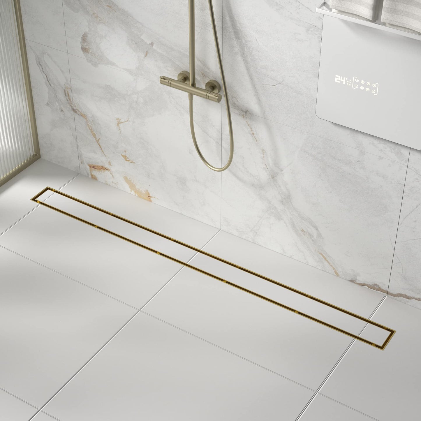 Square Shower Drain 6", Brushed Gold Floor Drain with Tiled Insert Grate & Hair Strainer, 304 Stainless Steel Bathroom 2-in-1 Tiled in Drain, CUPC Certified (Brushed Gold, 6'')