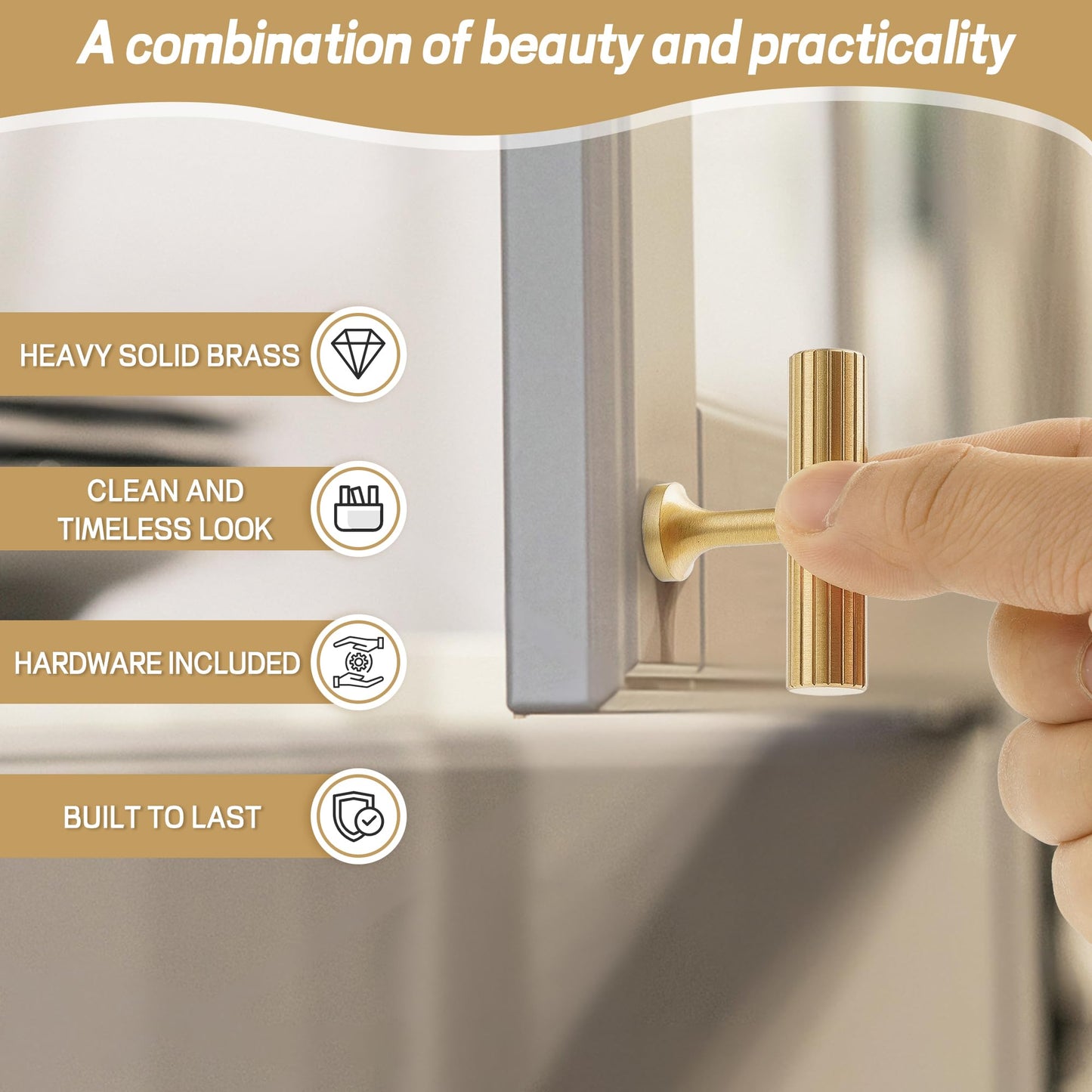 RZDEAL 4pcs Solid Brass Cabinet Knobs Pulls Cabinet Drawer Dresser Gold Knobs Modern Handles Knobs(1"x1"/25mmx25mm),Brushed Brass Finish