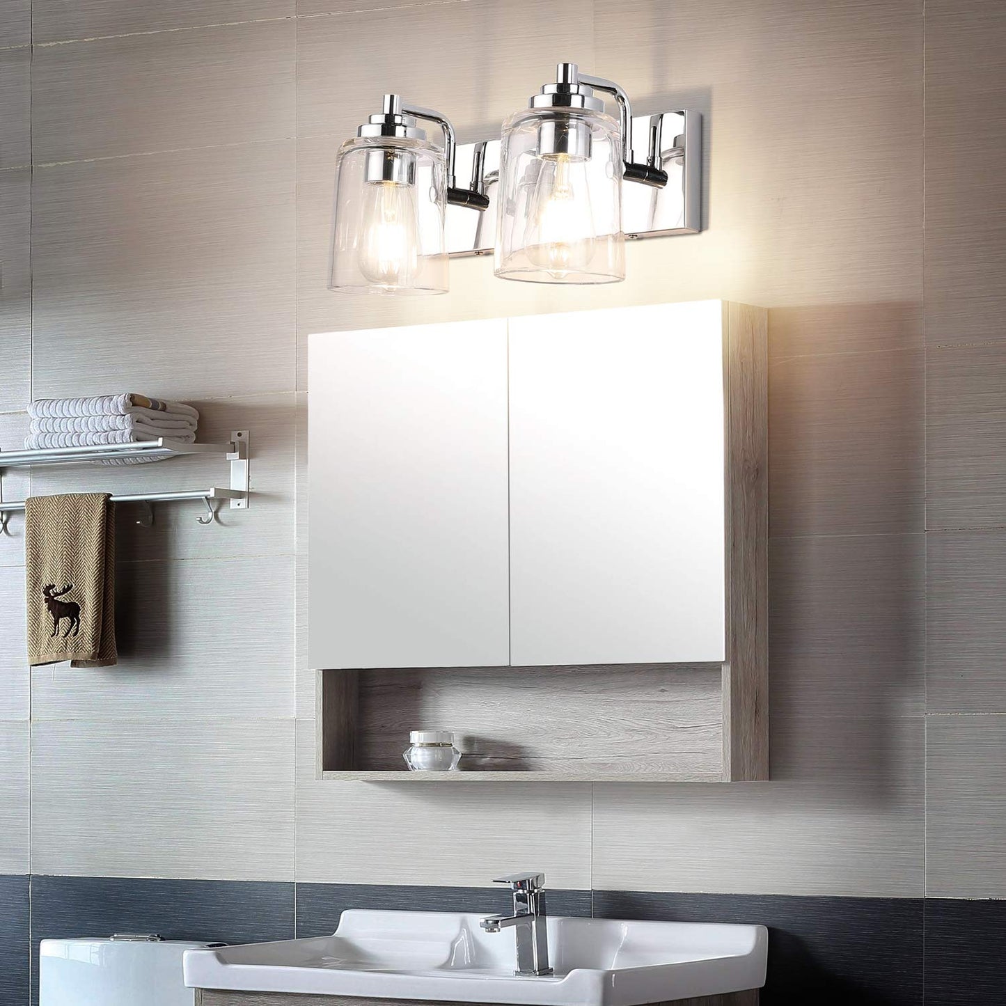 SOLFART Vintage Vanity Lighting Fixtures for Bathroom Black with Bronze Wall Lamp Sconce Black with Bronze 4 lights