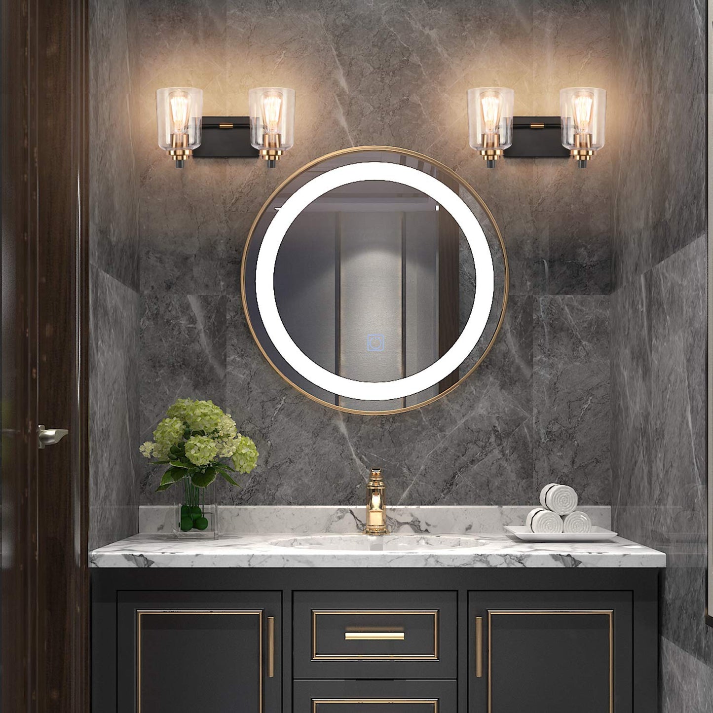 SOLFART Vintage Vanity Lighting Fixtures for Bathroom Black with Bronze Wall Lamp Sconce Black with Bronze 4 lights