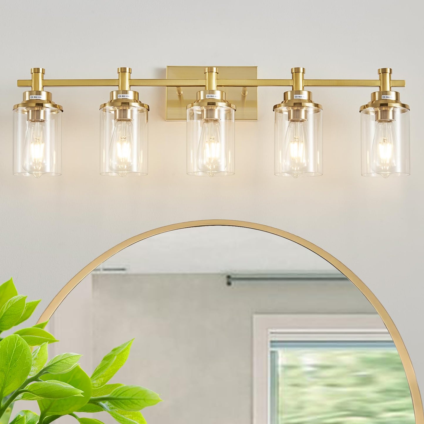 3 Light Bathroom Light Fixtures, Black and Brushed Gold Vanity Light Fixture Over Mirror, Modern Wall Sconces Lighting Wall Lamp for Bathroom, Bedroom, Hallway with Clear Glass Shade