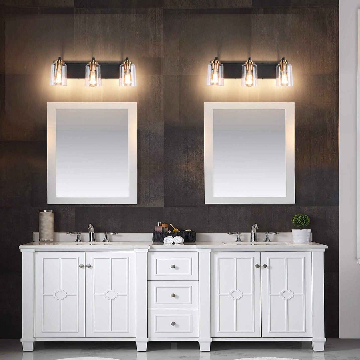 SOLFART Vintage Vanity Lighting Fixtures for Bathroom Black with Bronze Wall Lamp Sconce Black with Bronze 4 lights