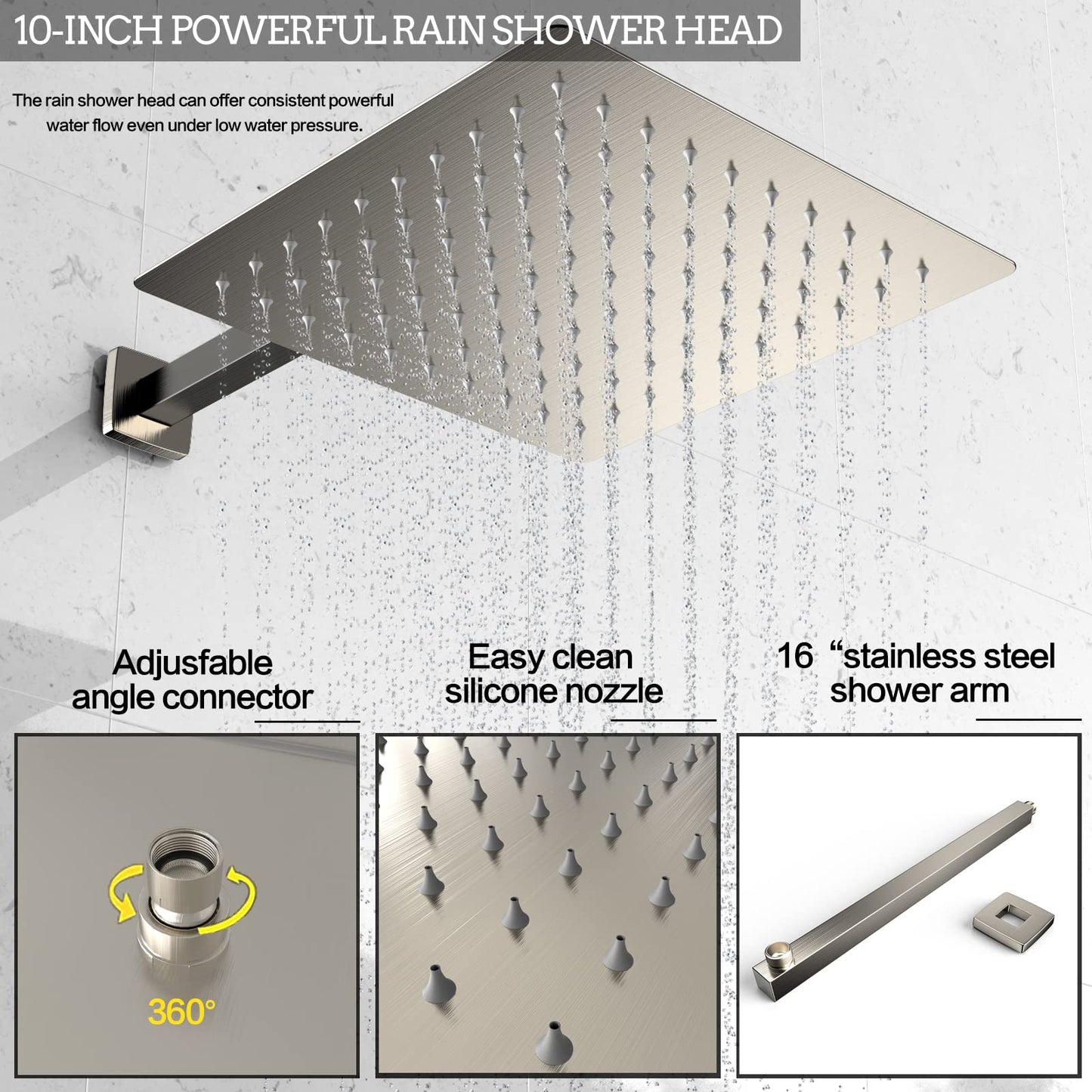 Rain Shower System 10 Inches Shower Head with Handheld Combo Set for Bathroom,High Pressure Rainfall Shower Faucet Set Wall Mounted,Rough-in Valve and Trim Kit(Brushed Gold)
