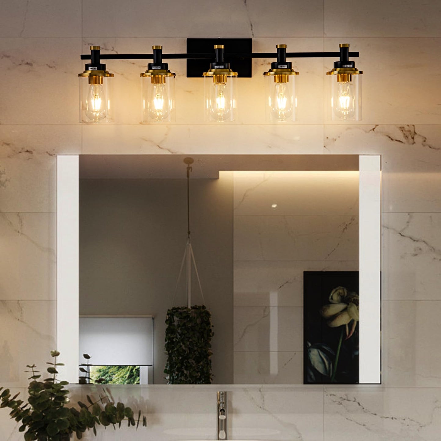 3 Light Bathroom Light Fixtures, Black and Brushed Gold Vanity Light Fixture Over Mirror, Modern Wall Sconces Lighting Wall Lamp for Bathroom, Bedroom, Hallway with Clear Glass Shade