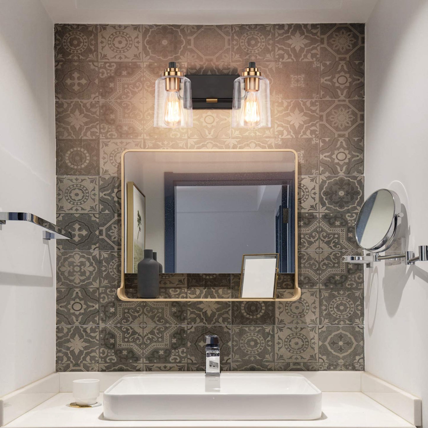 SOLFART Vintage Vanity Lighting Fixtures for Bathroom Black with Bronze Wall Lamp Sconce Black with Bronze 4 lights