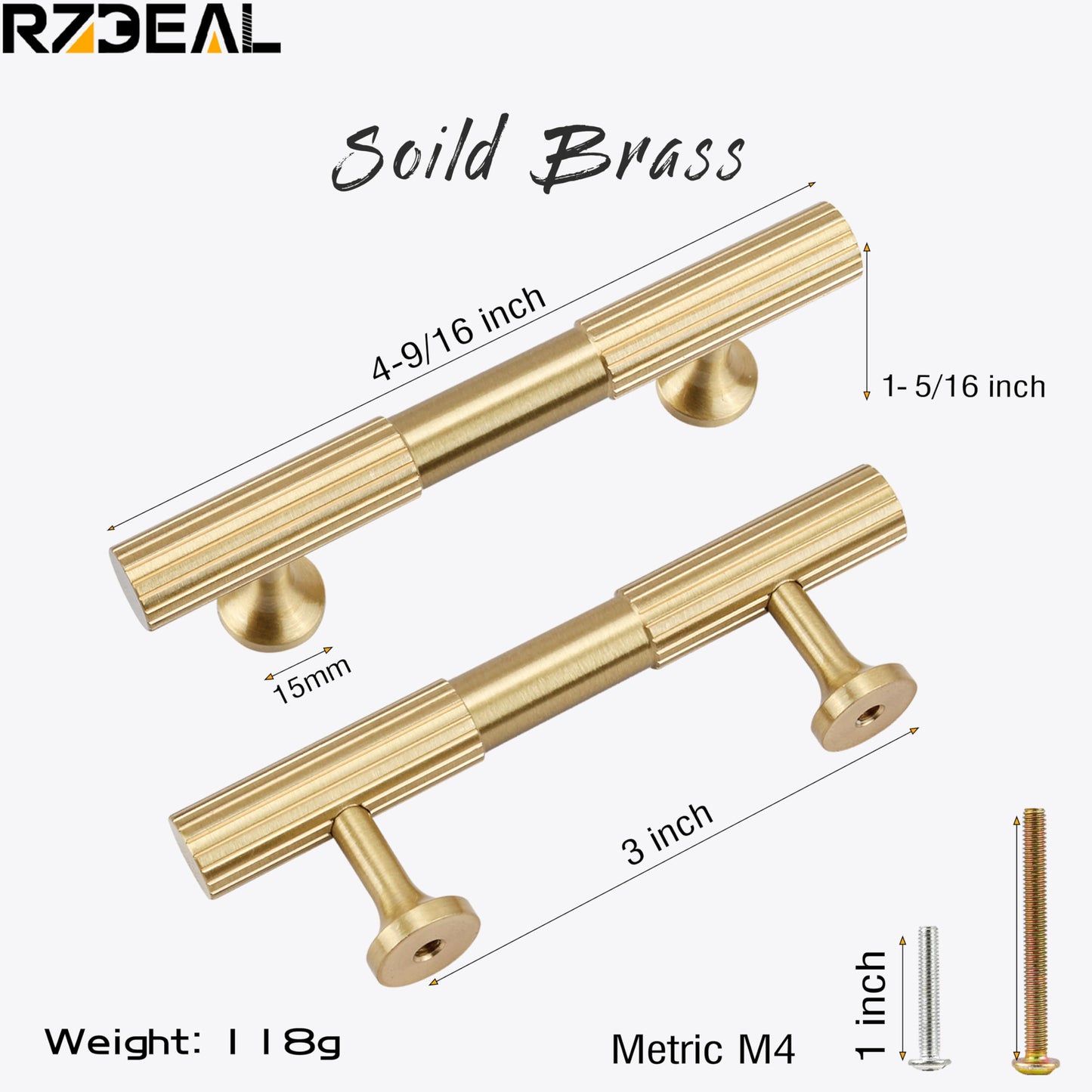 RZDEAL 4pcs Solid Brass Cabinet Knobs Pulls Cabinet Drawer Dresser Gold Knobs Modern Handles Knobs(1"x1"/25mmx25mm),Brushed Brass Finish
