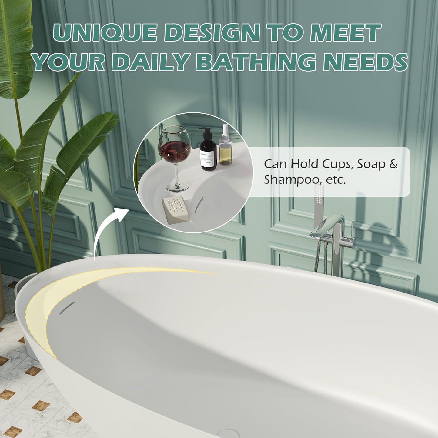 Freestanding Solid Surface Resin Stone Bathtub, Contemporary Design Stand Alone Tub with Pop-up Drain and Overflow, cUPC Certified (PO1041)