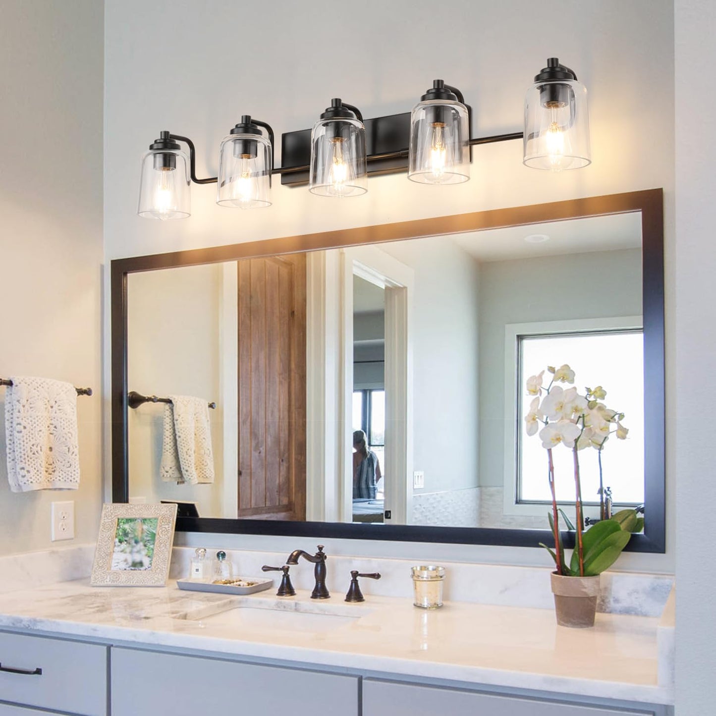 SOLFART Vintage Vanity Lighting Fixtures for Bathroom Black with Bronze Wall Lamp Sconce Black with Bronze 4 lights