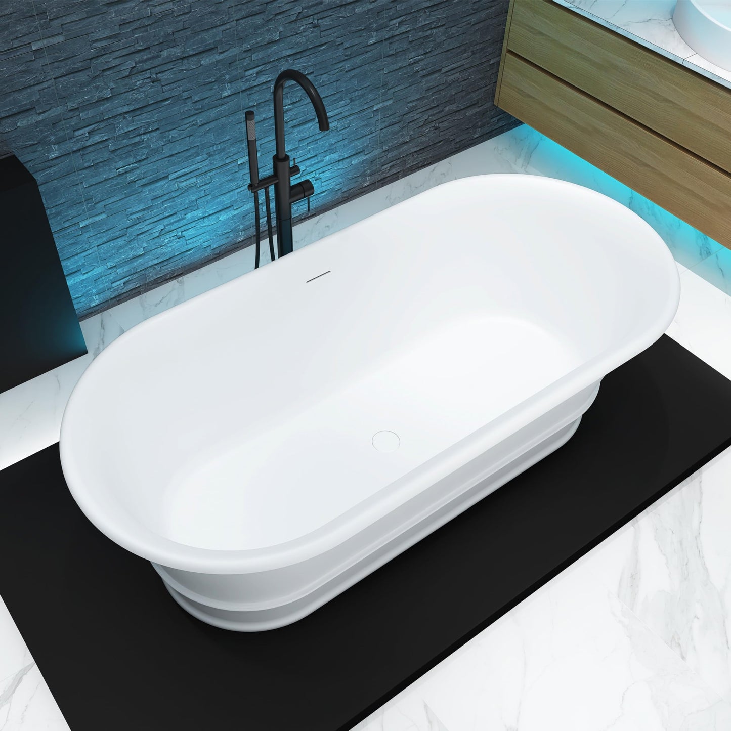 51'' Japanese Soaking Tub Freestanding Bathtub Resin Stone Bathtubs Deep soaking Tub with Overflow and Pop-up Drain - White