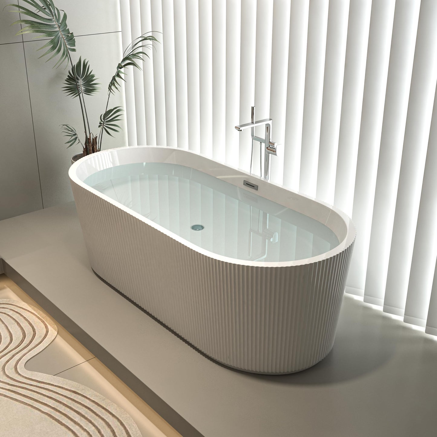 LOVMOR 67" Acrylic Freestanding Soaking Bathtub Soaking Bath Tub with Brushed Nickel Overflow and Pop Up Drain for Bathroom, Double Slipper Tub, Whit