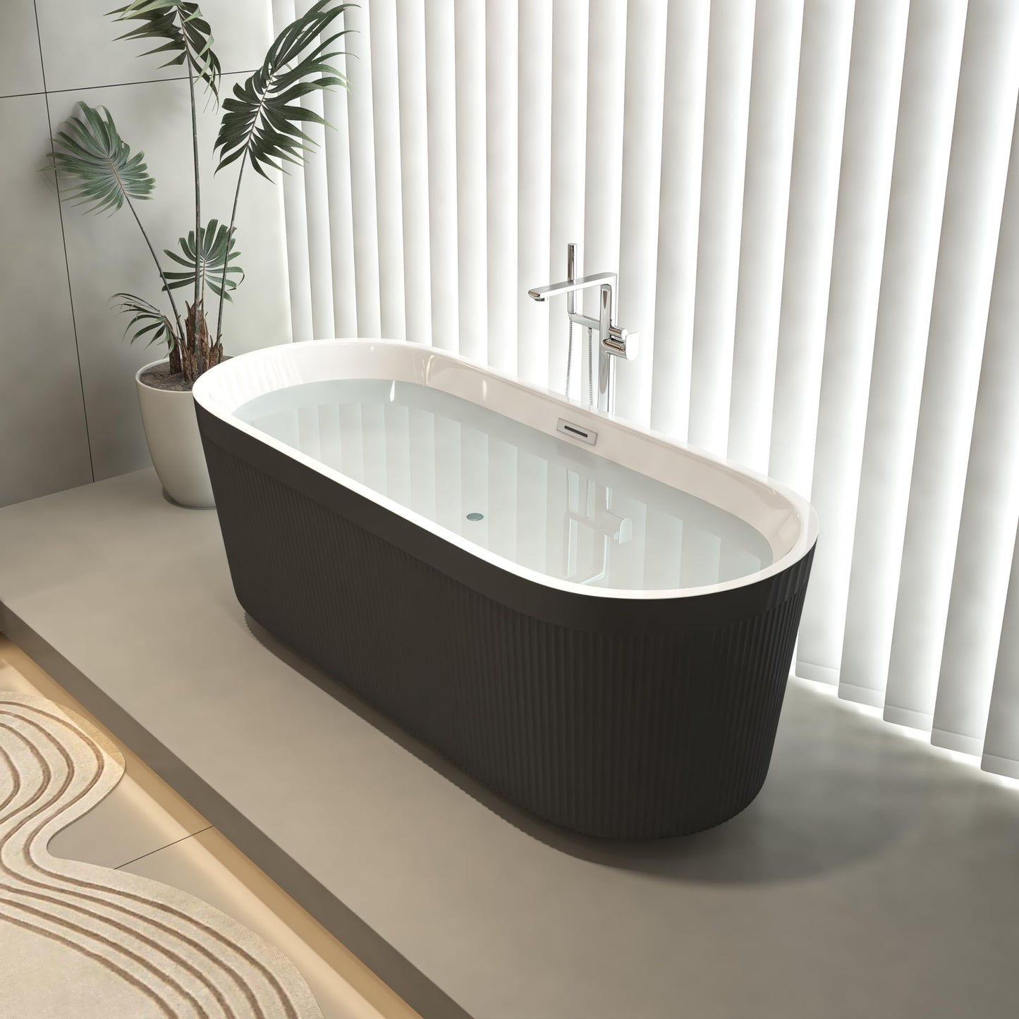 LOVMOR 67" Acrylic Freestanding Soaking Bathtub Soaking Bath Tub with Brushed Nickel Overflow and Pop Up Drain for Bathroom, Double Slipper Tub, Whit