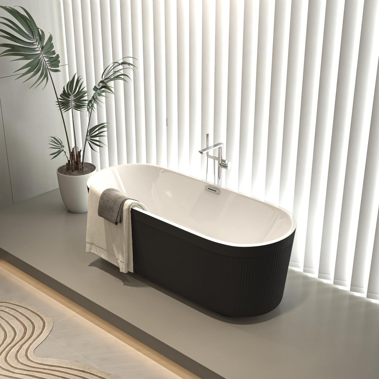 LOVMOR 67" Acrylic Freestanding Soaking Bathtub Soaking Bath Tub with Brushed Nickel Overflow and Pop Up Drain for Bathroom, Double Slipper Tub, Whit