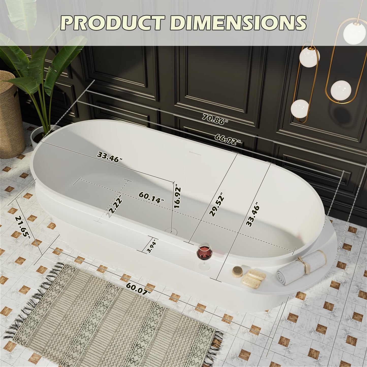 Freestanding Solid Surface Resin Stone Bathtub, Contemporary Design Stand Alone Tub with Pop-up Drain and Overflow, cUPC Certified (PO1041)