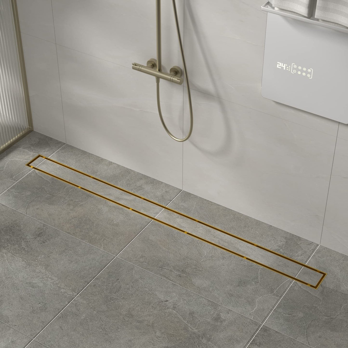 Square Shower Drain 6", Brushed Gold Floor Drain with Tiled Insert Grate & Hair Strainer, 304 Stainless Steel Bathroom 2-in-1 Tiled in Drain, CUPC Certified (Brushed Gold, 6'')