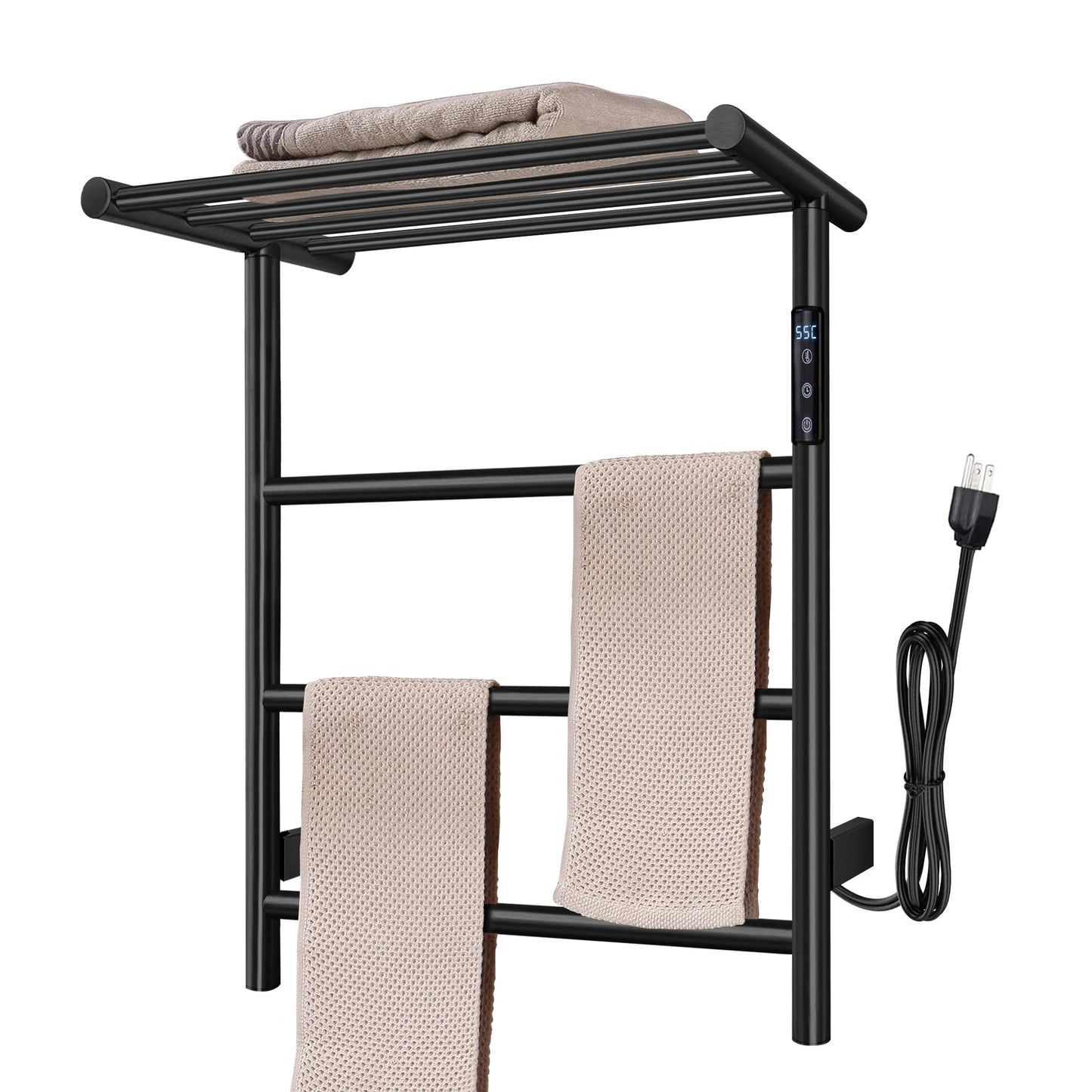 Towel Warmer Wall Mounted with 3 Electric Stainless Steel Heated Bars, Hot Towel Rack for Bathroom, Plug-in BathTowel Heater with Built-in Timer, Brushed Gold