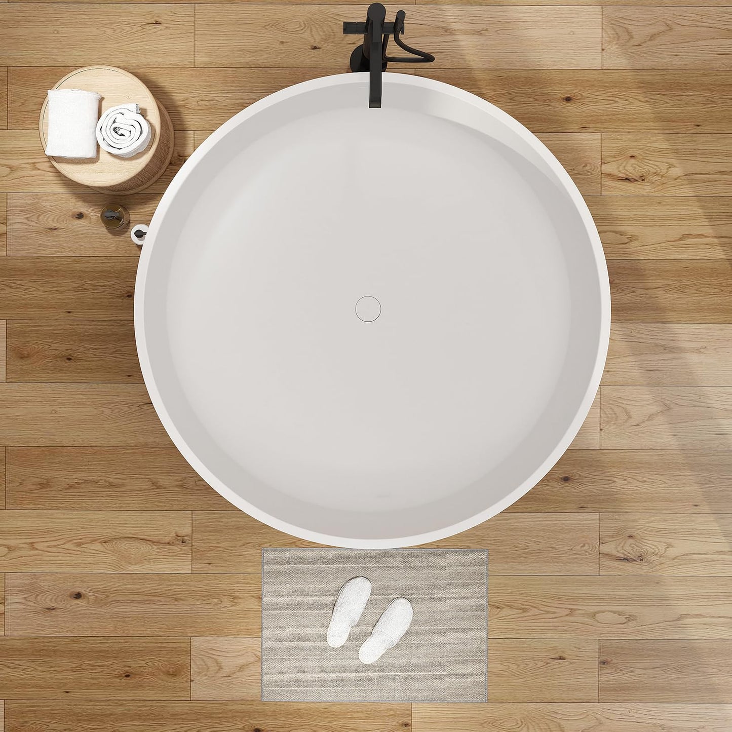 51'' Japanese Soaking Tub Freestanding Bathtub Resin Stone Bathtubs Deep soaking Tub with Overflow and Pop-up Drain - White