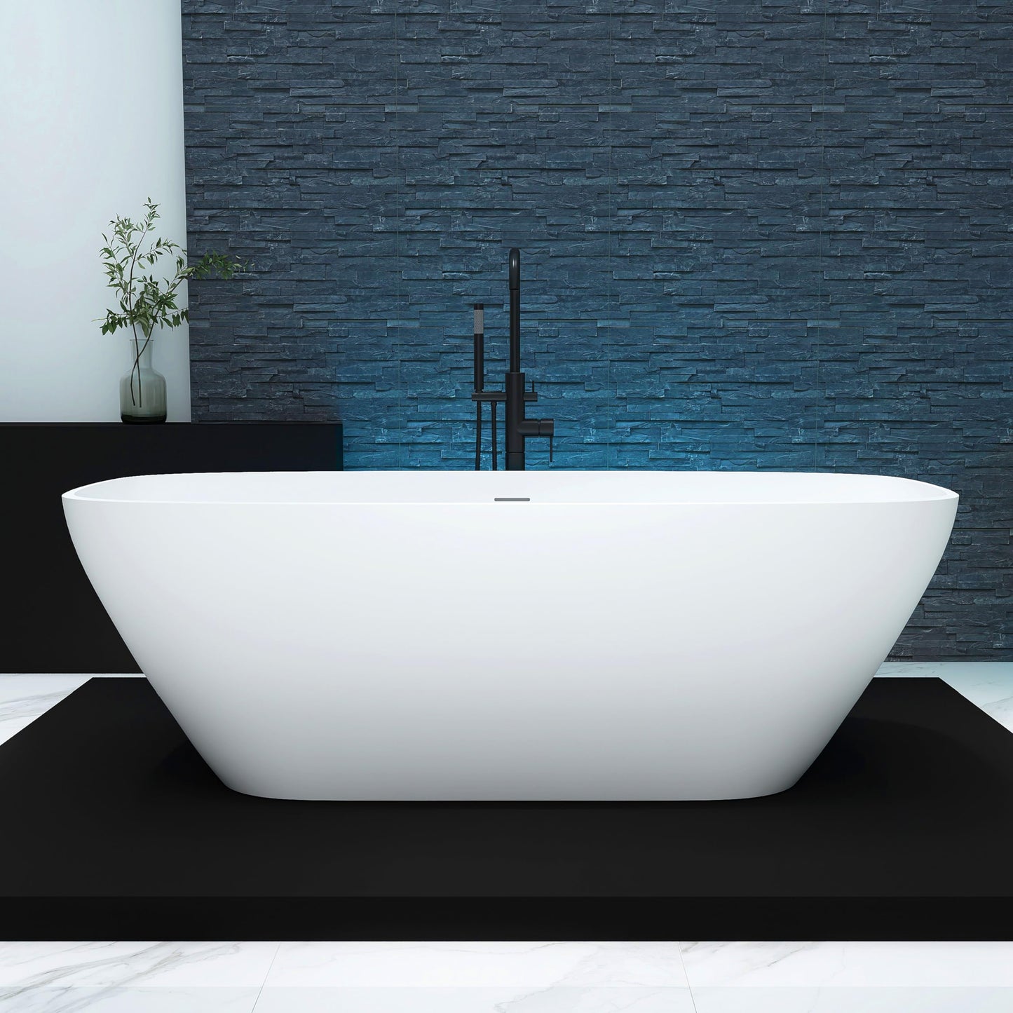 51'' Japanese Soaking Tub Freestanding Bathtub Resin Stone Bathtubs Deep soaking Tub with Overflow and Pop-up Drain - White