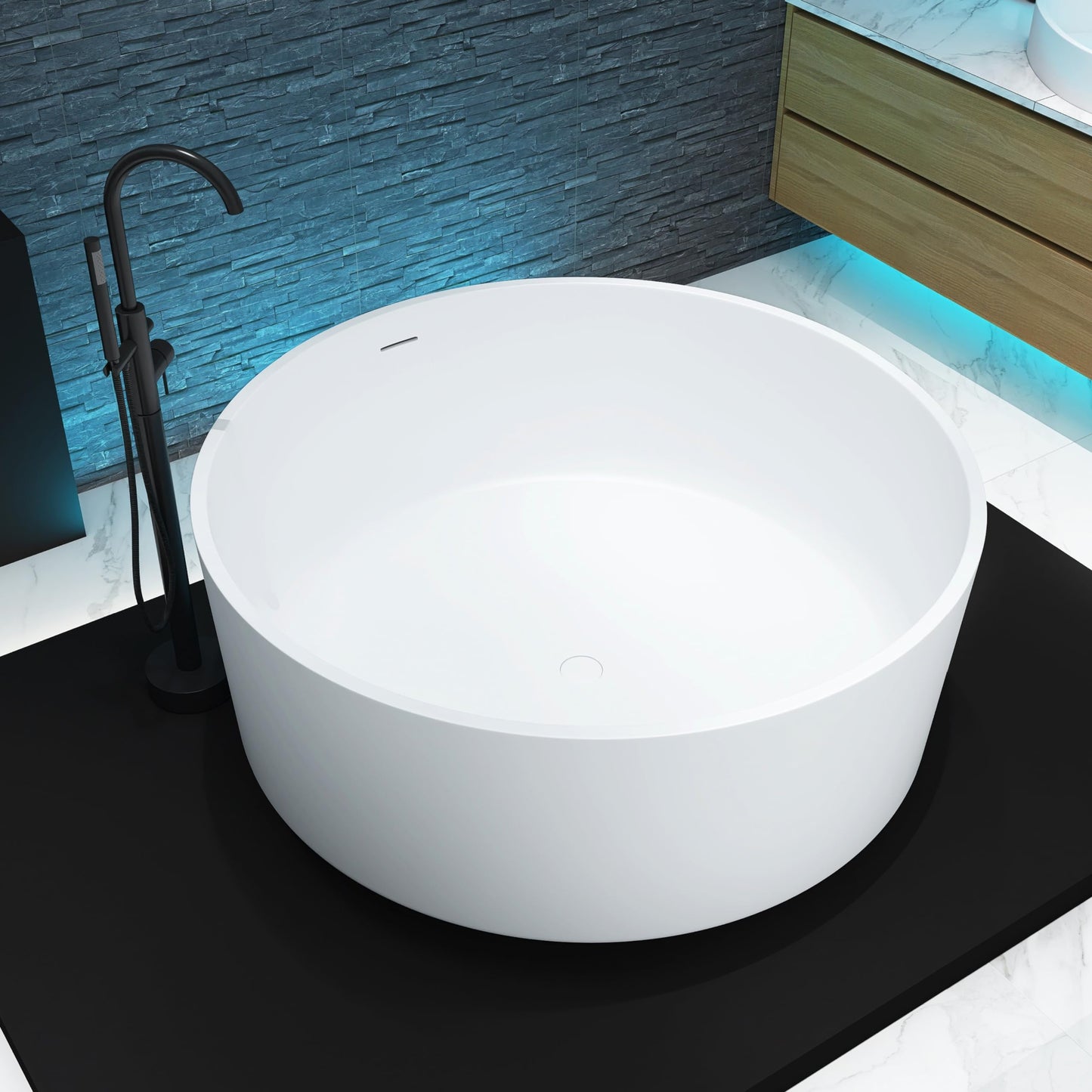 51'' Japanese Soaking Tub Freestanding Bathtub Resin Stone Bathtubs Deep soaking Tub with Overflow and Pop-up Drain - White