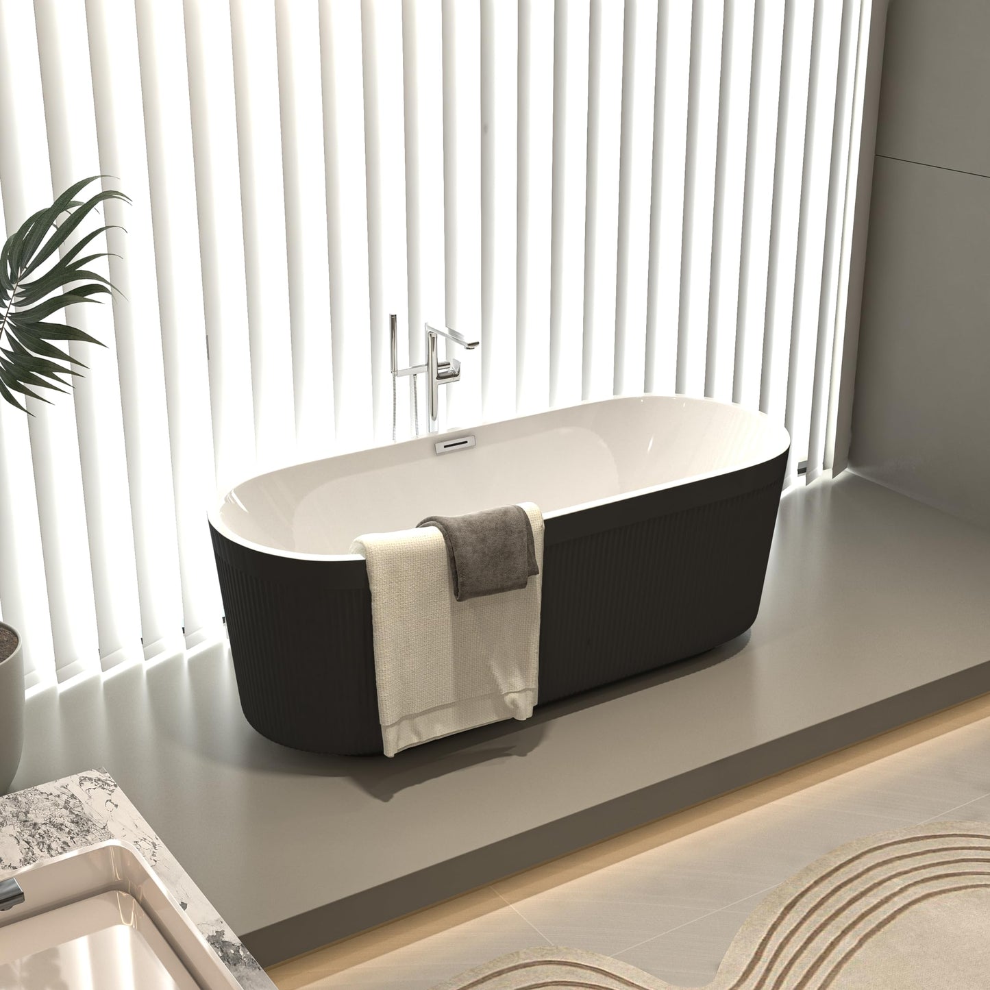 LOVMOR 67" Acrylic Freestanding Soaking Bathtub Soaking Bath Tub with Brushed Nickel Overflow and Pop Up Drain for Bathroom, Double Slipper Tub, Whit