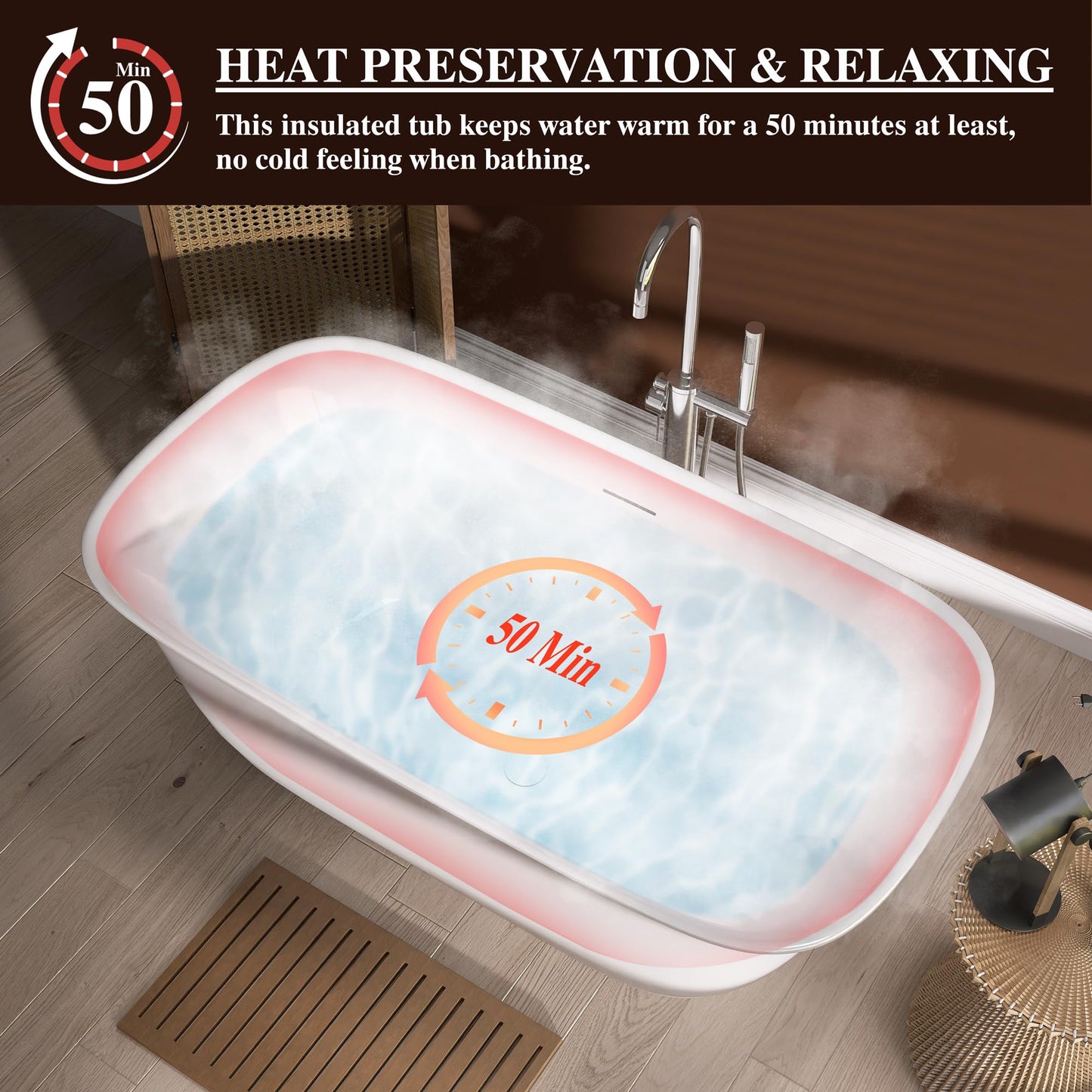 59 in. High-back Free Standing Tub, Contemporary Soaking Tub, Bathroom Stand Alone Freestanding Bathtub Overflow and Drain (Glossy White)