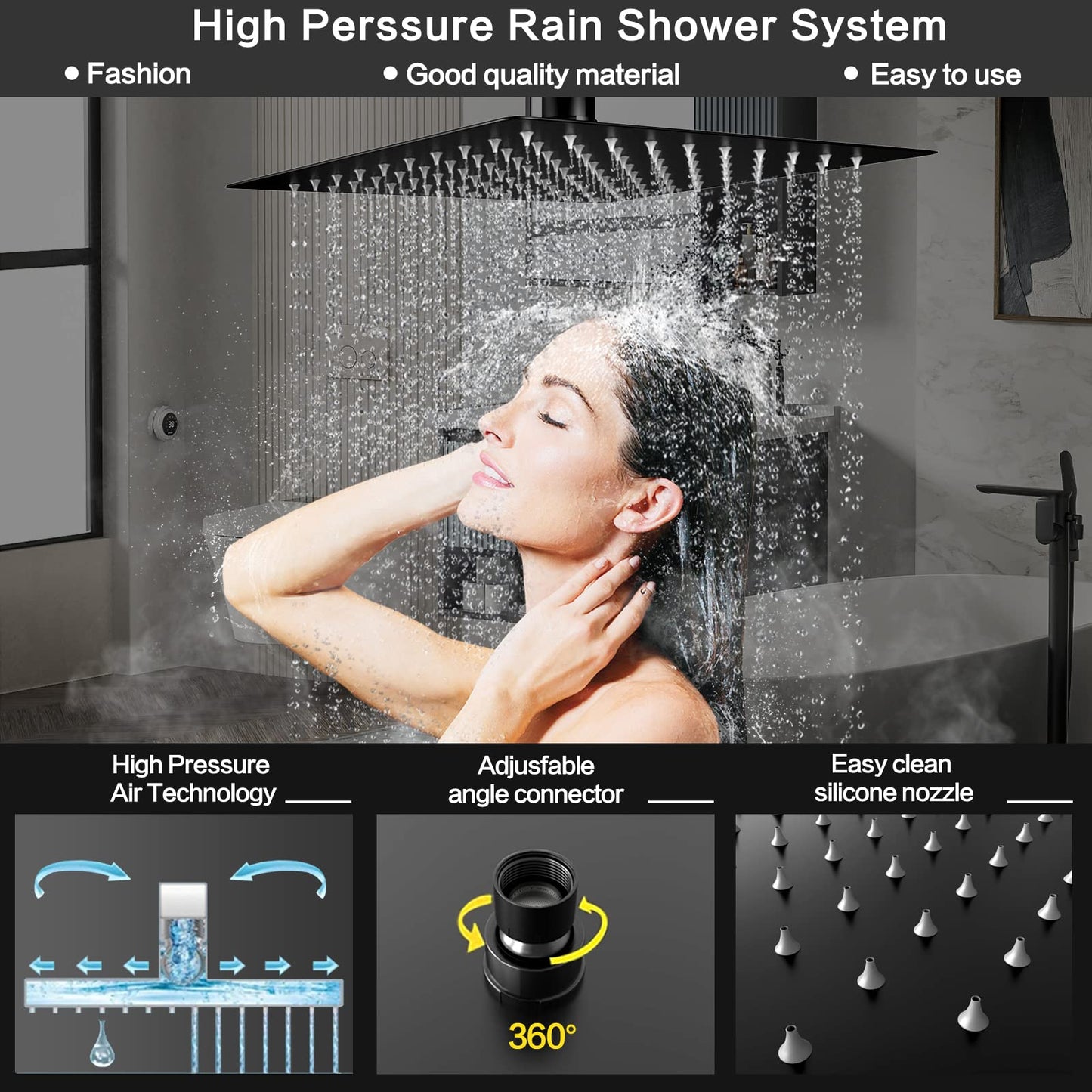 Rain Shower System 10 Inches Shower Head with Handheld Combo Set for Bathroom,High Pressure Rainfall Shower Faucet Set Wall Mounted,Rough-in Valve and Trim Kit(Brushed Gold)