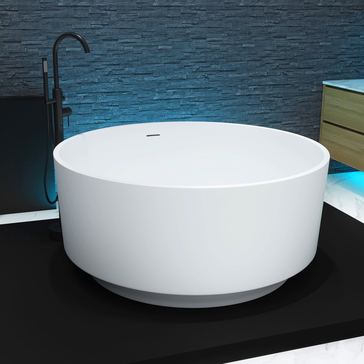 51'' Japanese Soaking Tub Freestanding Bathtub Resin Stone Bathtubs Deep soaking Tub with Overflow and Pop-up Drain - White