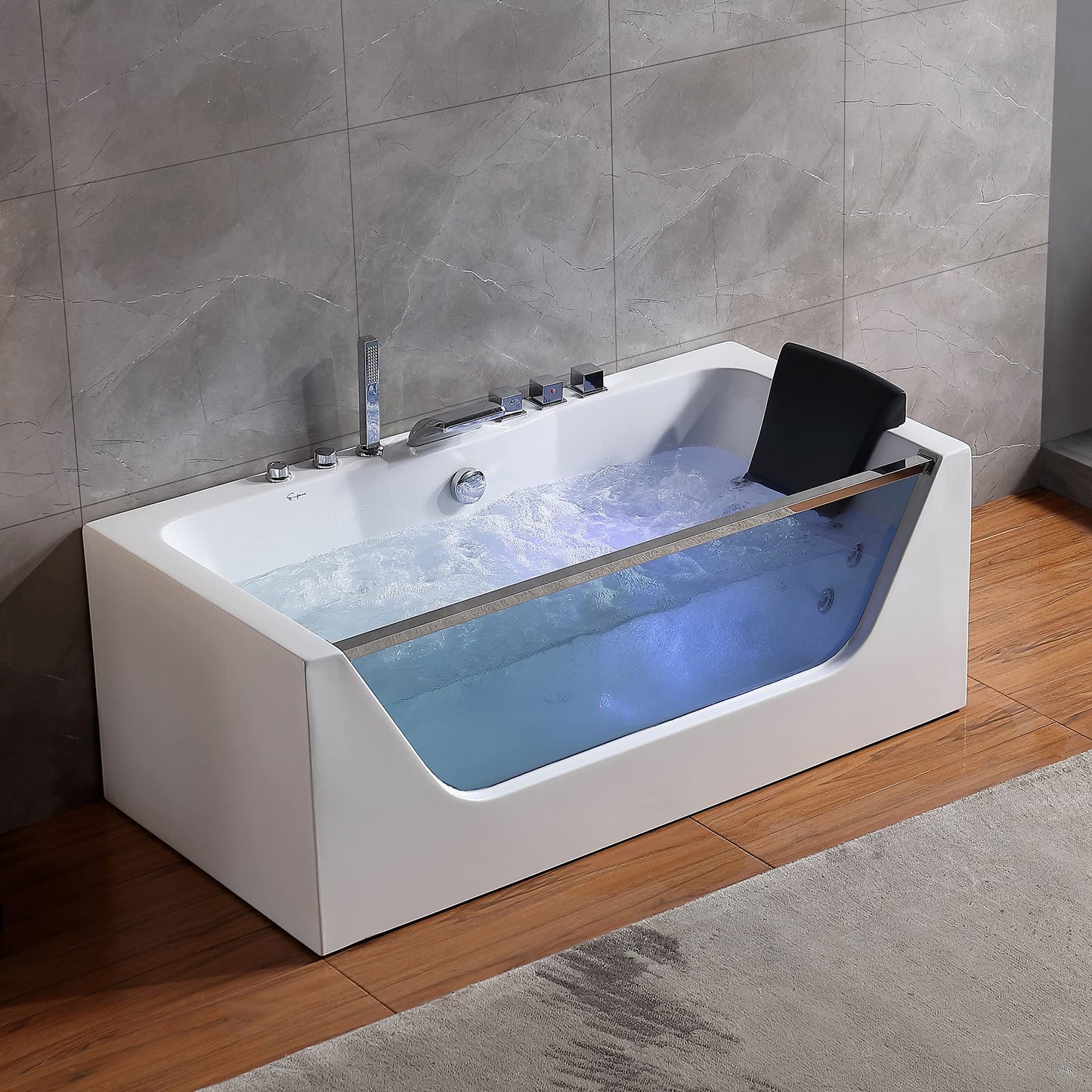 Empava Whirlpool Bathtub 71 Inch,2 Person Whirlpool Tubs With 16 Jets,Jetted Bathtub,Acrylic SPA Bath Tub,Hydro Massage Bathtub With Right Drain,3-Side Apron,White